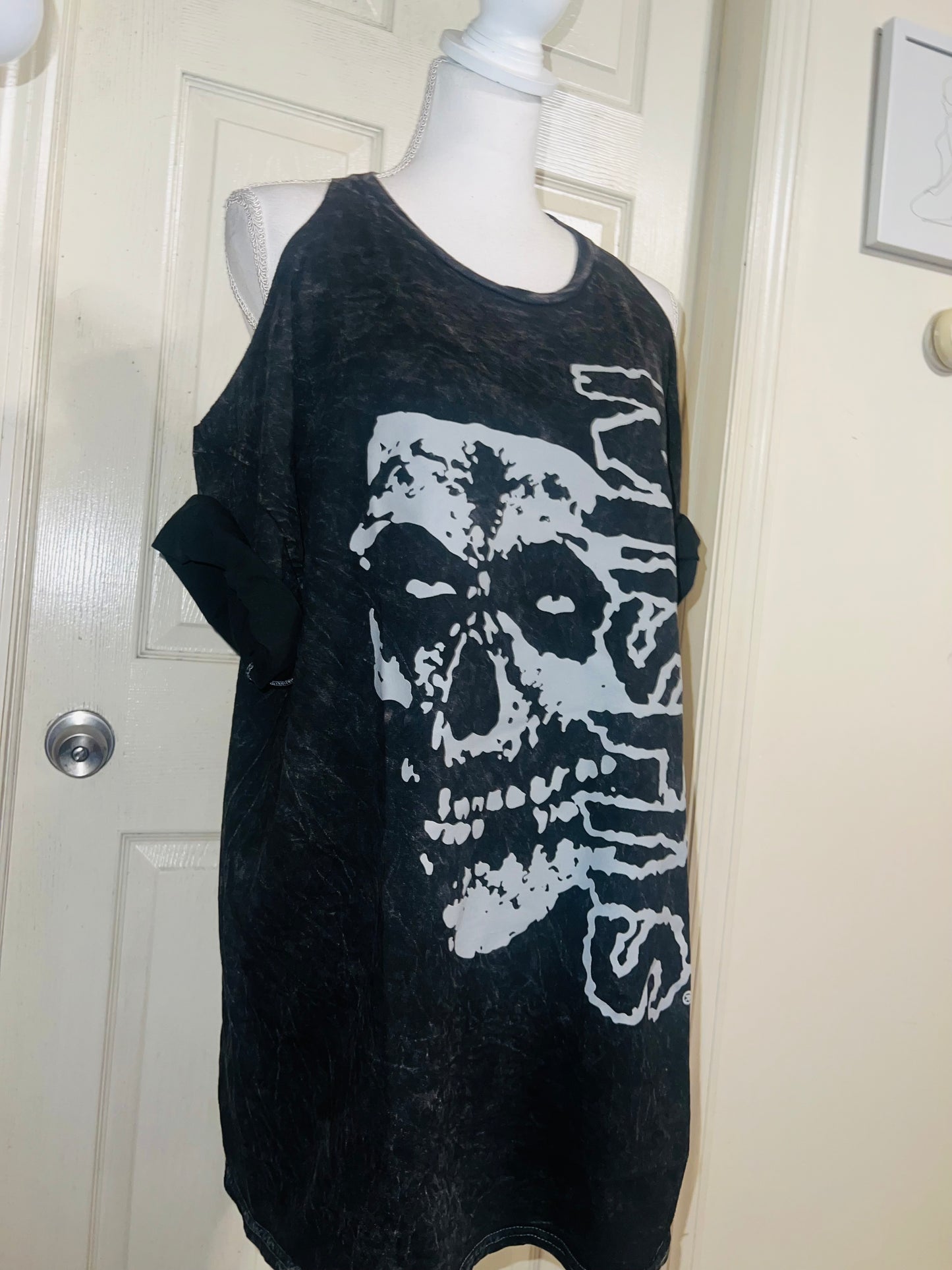 Misfits Shoulder Cut Out Oversized Distressed Tee