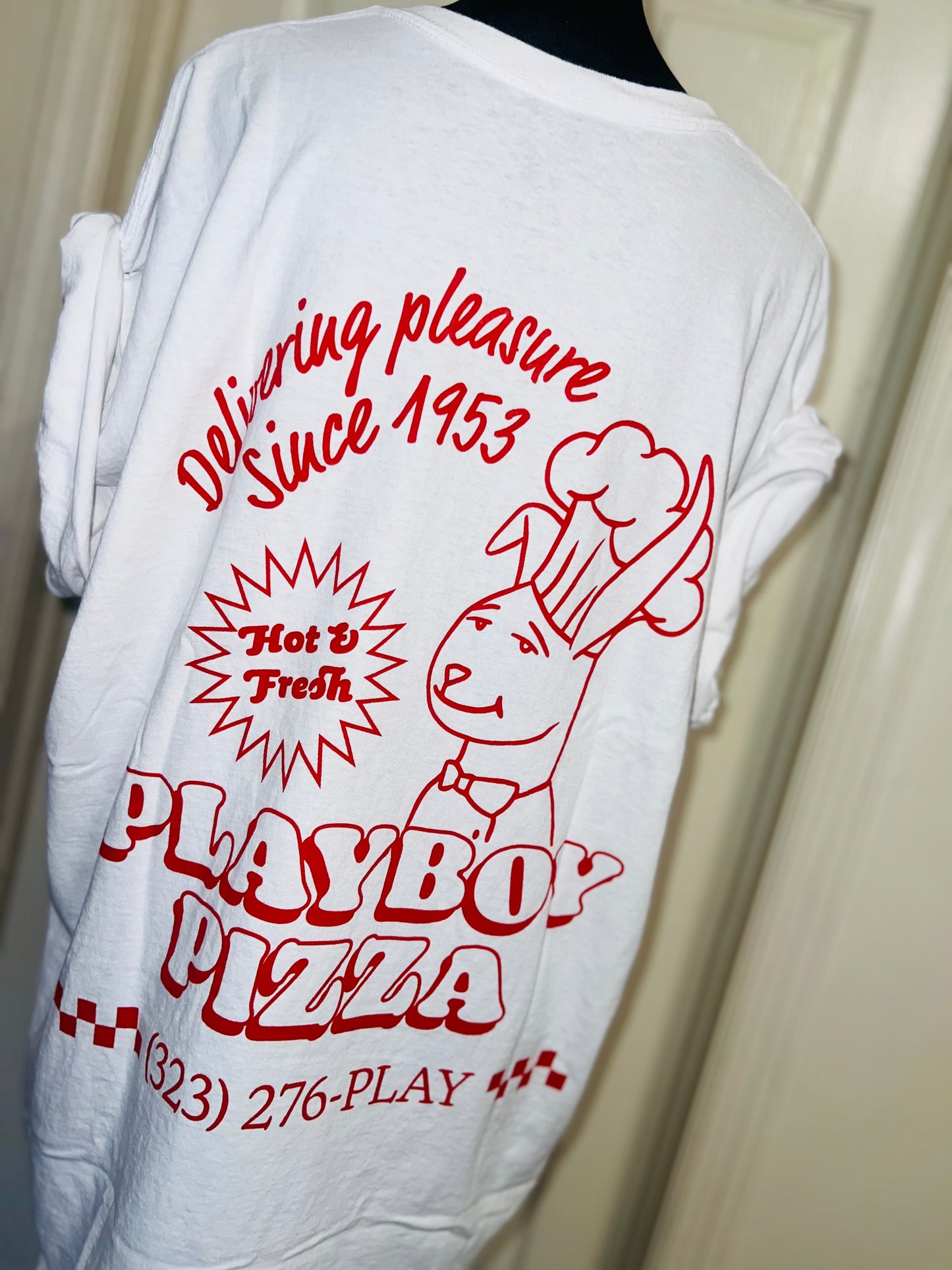 Playboy Pizza Double Sided Distressed Tee