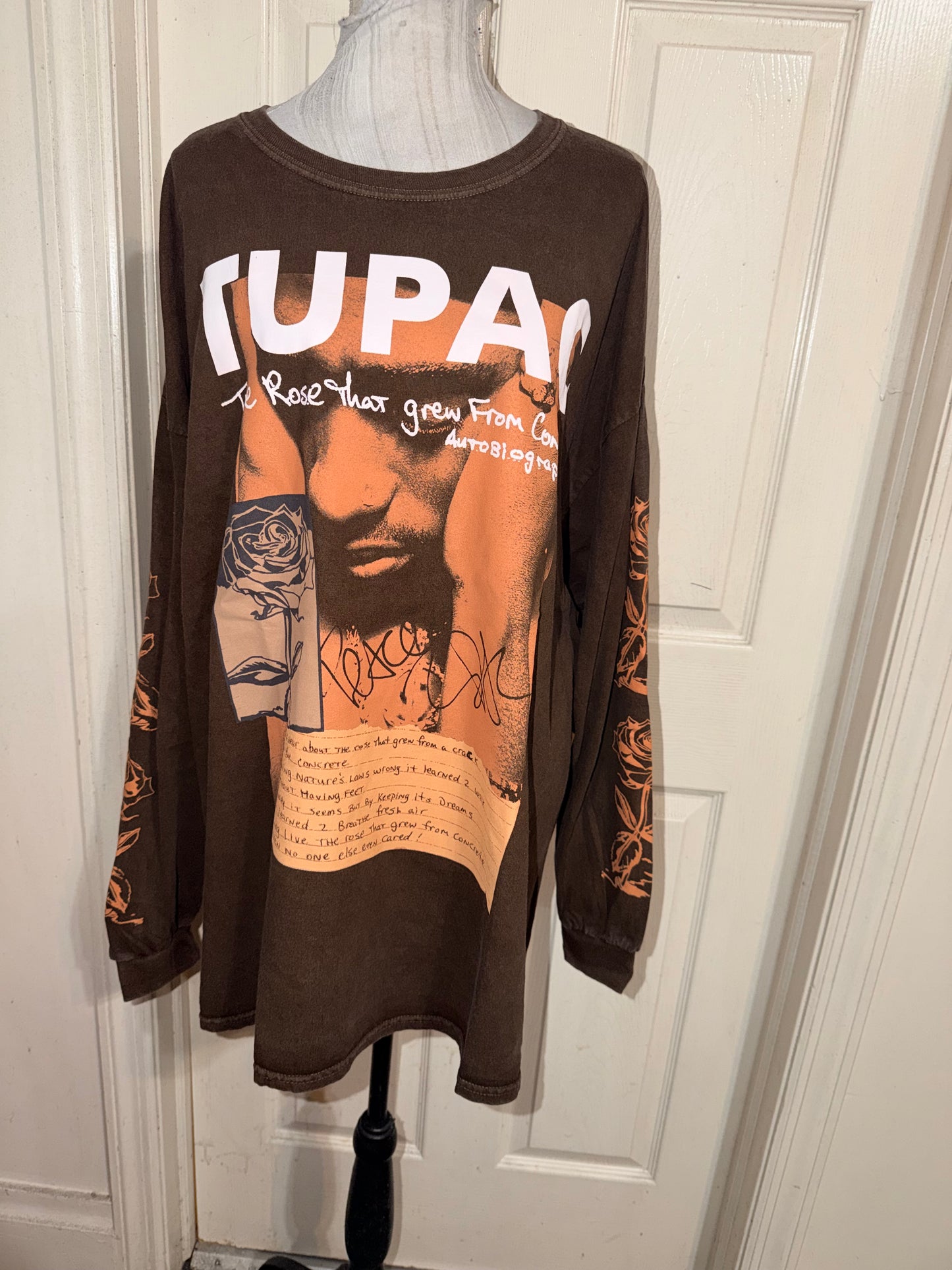 Tupac Oversized Distressed Long Sleeve Tee