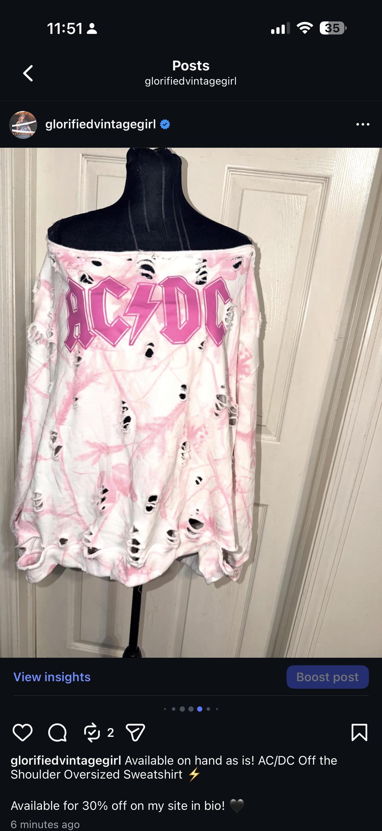 AC/DC OFTS Oversized Distressed Sweatshirt
