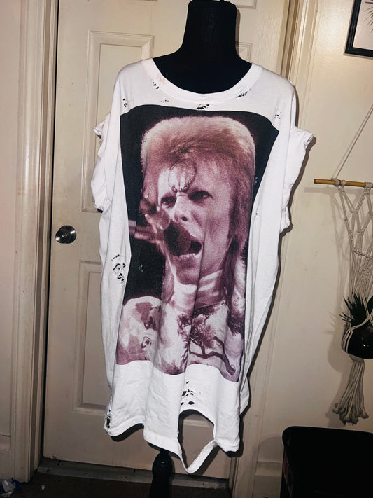 David Bowie Black & White Oversized Distressed Tee