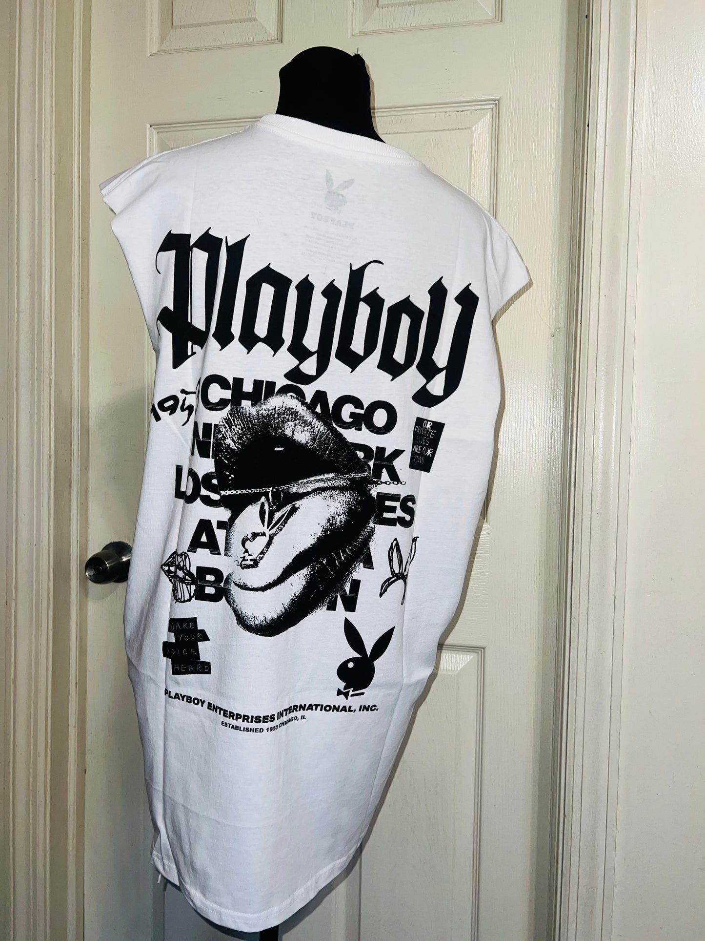 Playboy Double Sided Oversized Distressed Tank