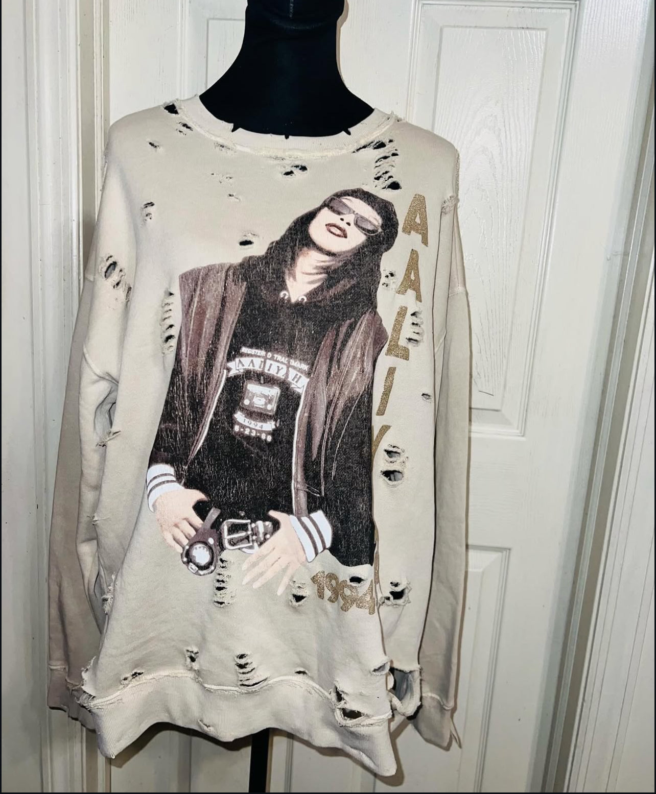 Aaliyah Oversized Distressed Sweatshirt