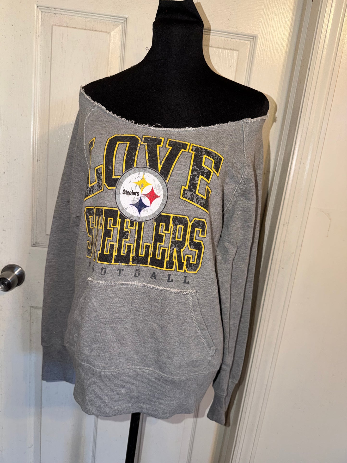 Pittsburgh Steelers Off The Shoulder Oversized Distressed Sweatshirt