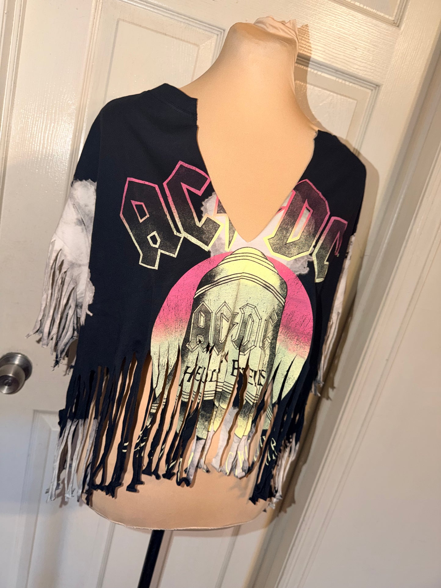 AC/DC Oversized Distressed Fringed Tee