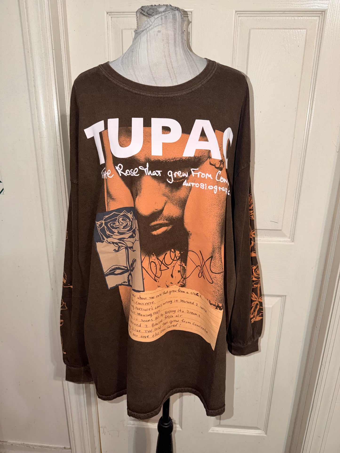 Tupac Oversized Distressed Long Sleeve Tee