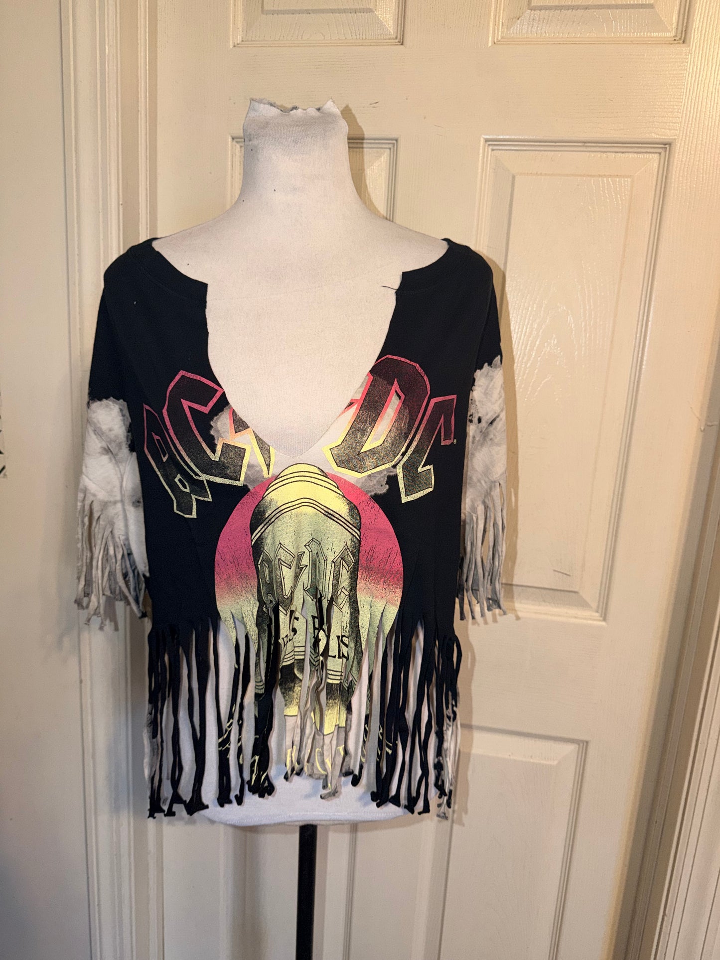 AC/DC Oversized Distressed Fringed Tee