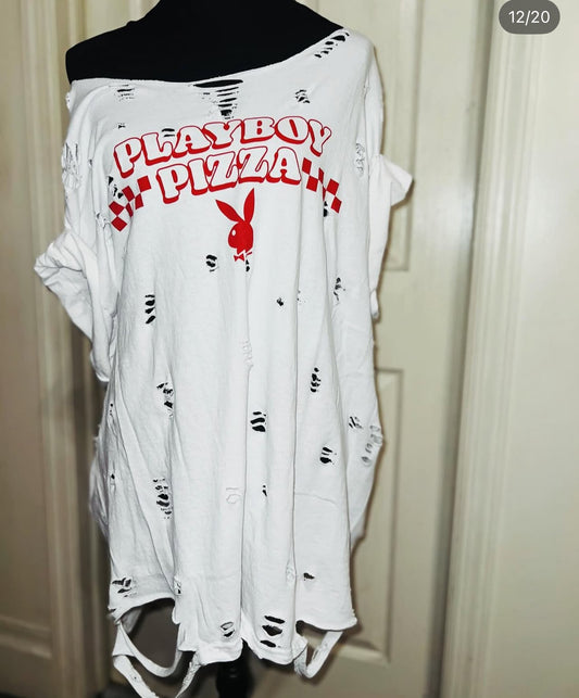 Playboy Pizza Double Sided Distressed Tee