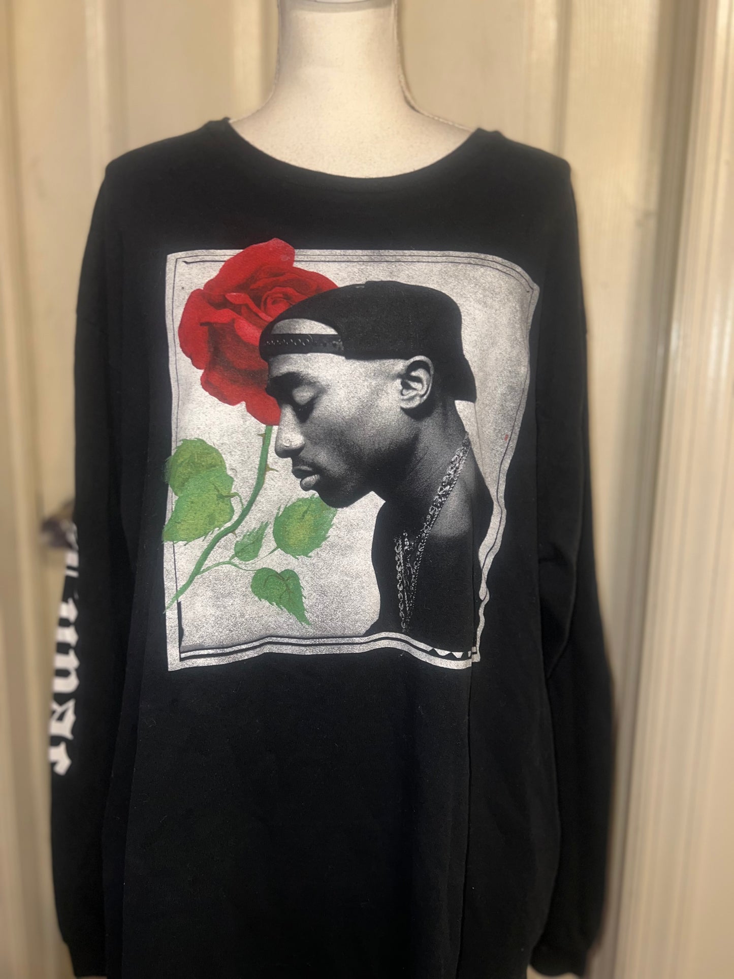 Tupac Oversized Distressed Long Sleeve Tee