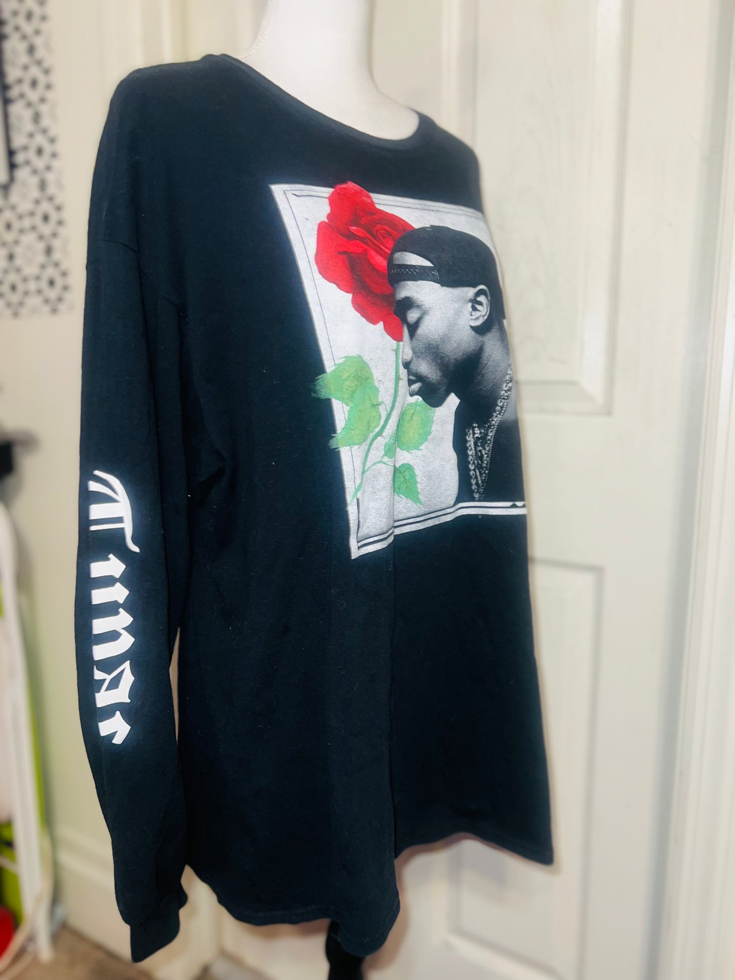 Tupac Oversized Distressed Long Sleeve Tee