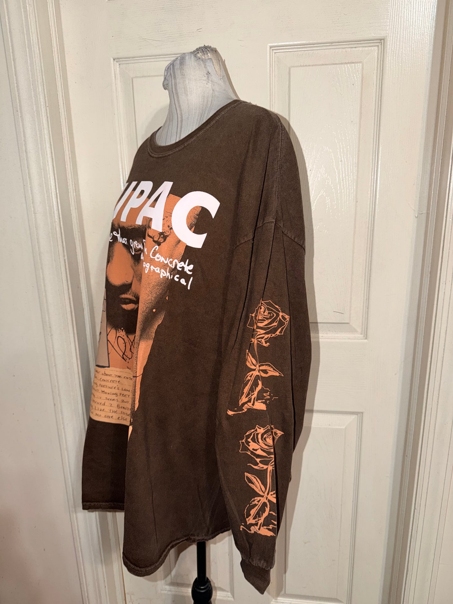 Tupac Oversized Distressed Long Sleeve Tee
