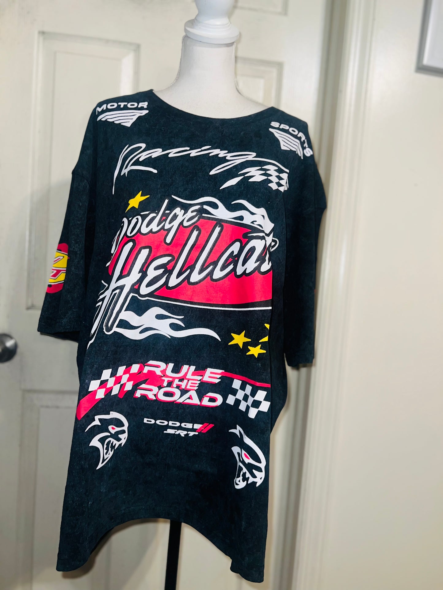 Dodge Hellcat Racing Oversized Distressed Tee  on