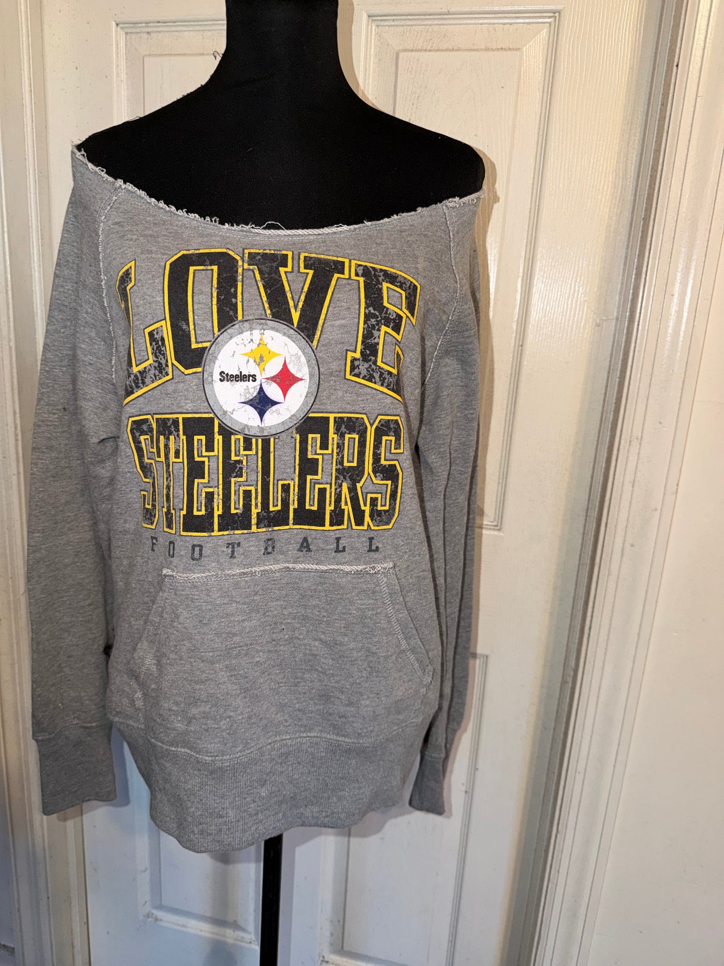 Pittsburgh Steelers Off The Shoulder Oversized Distressed Sweatshirt