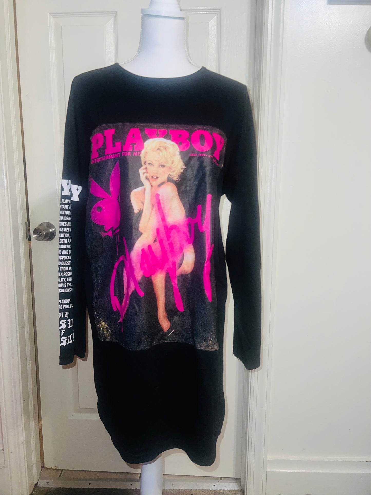 Playboy Oversized Distressed Long Sleeve Tee