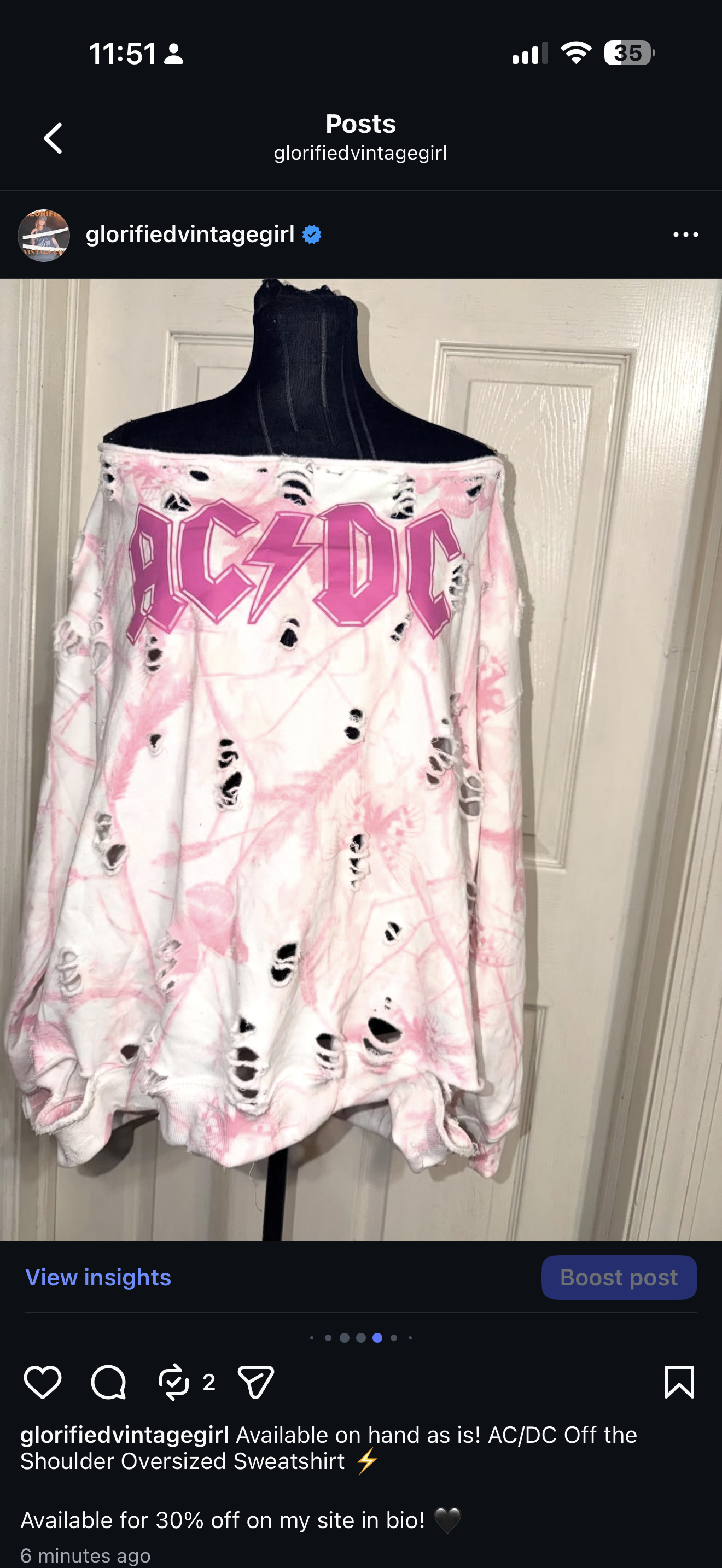 AC/DC OFTS Oversized Distressed Sweatshirt