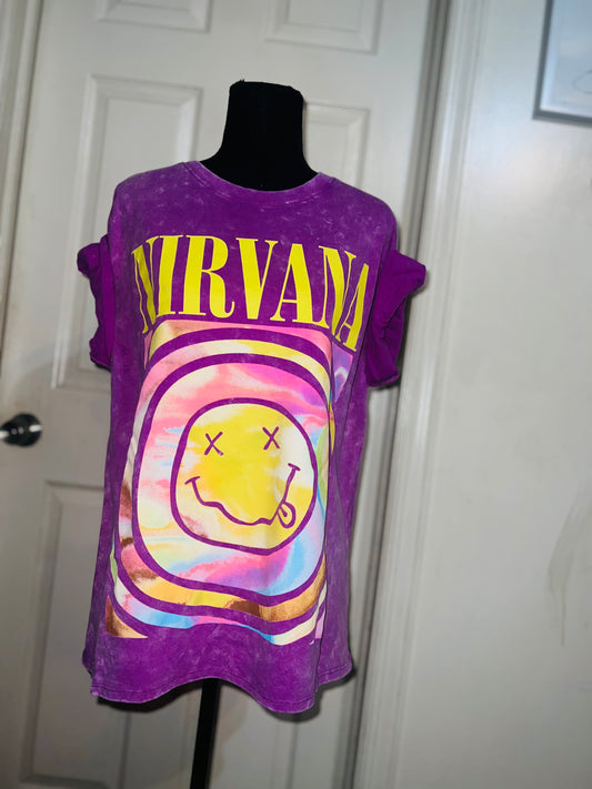 Nirvana Double Sided Oversized Distressed Tee