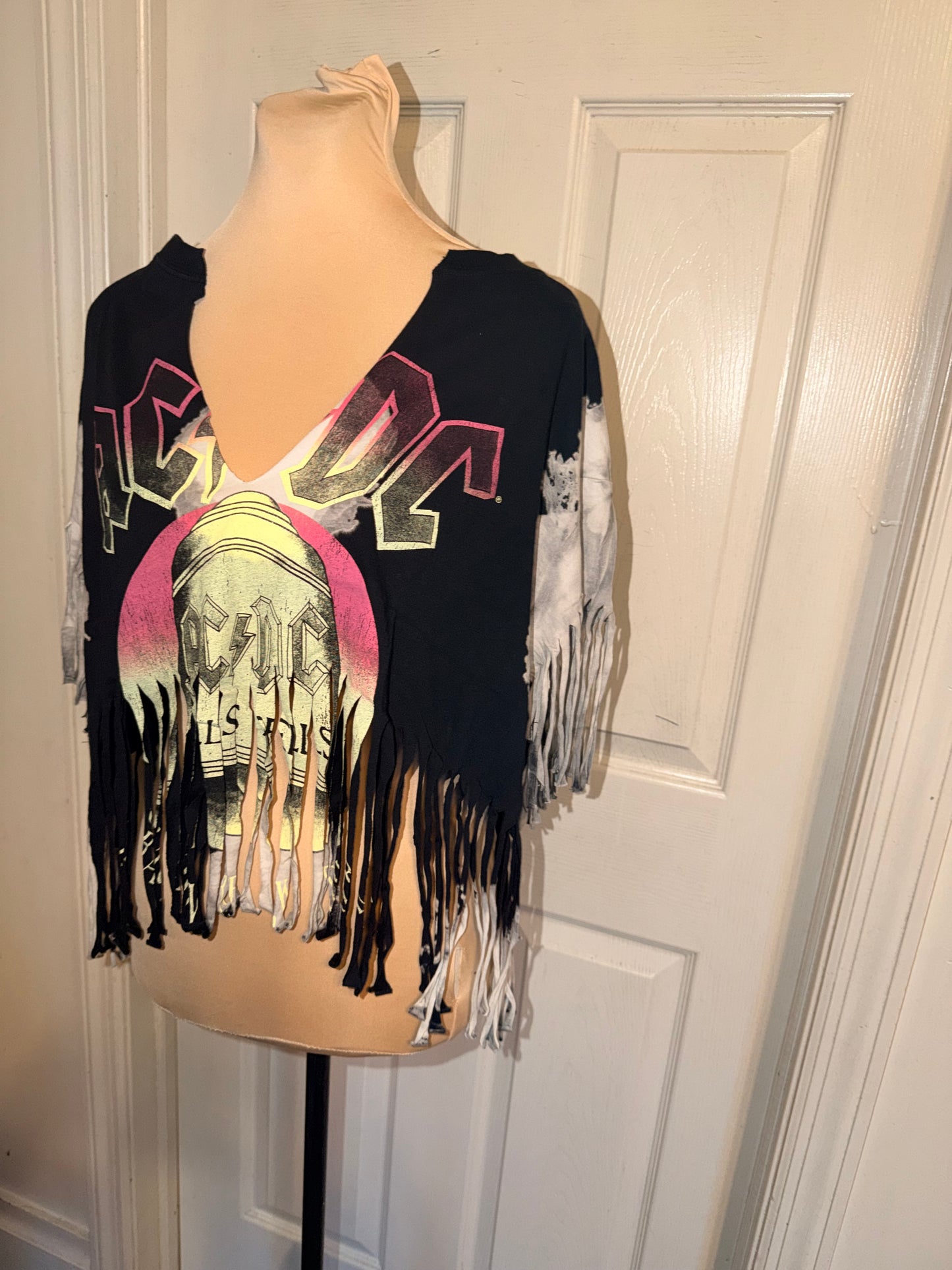 AC/DC Oversized Distressed Fringed Tee