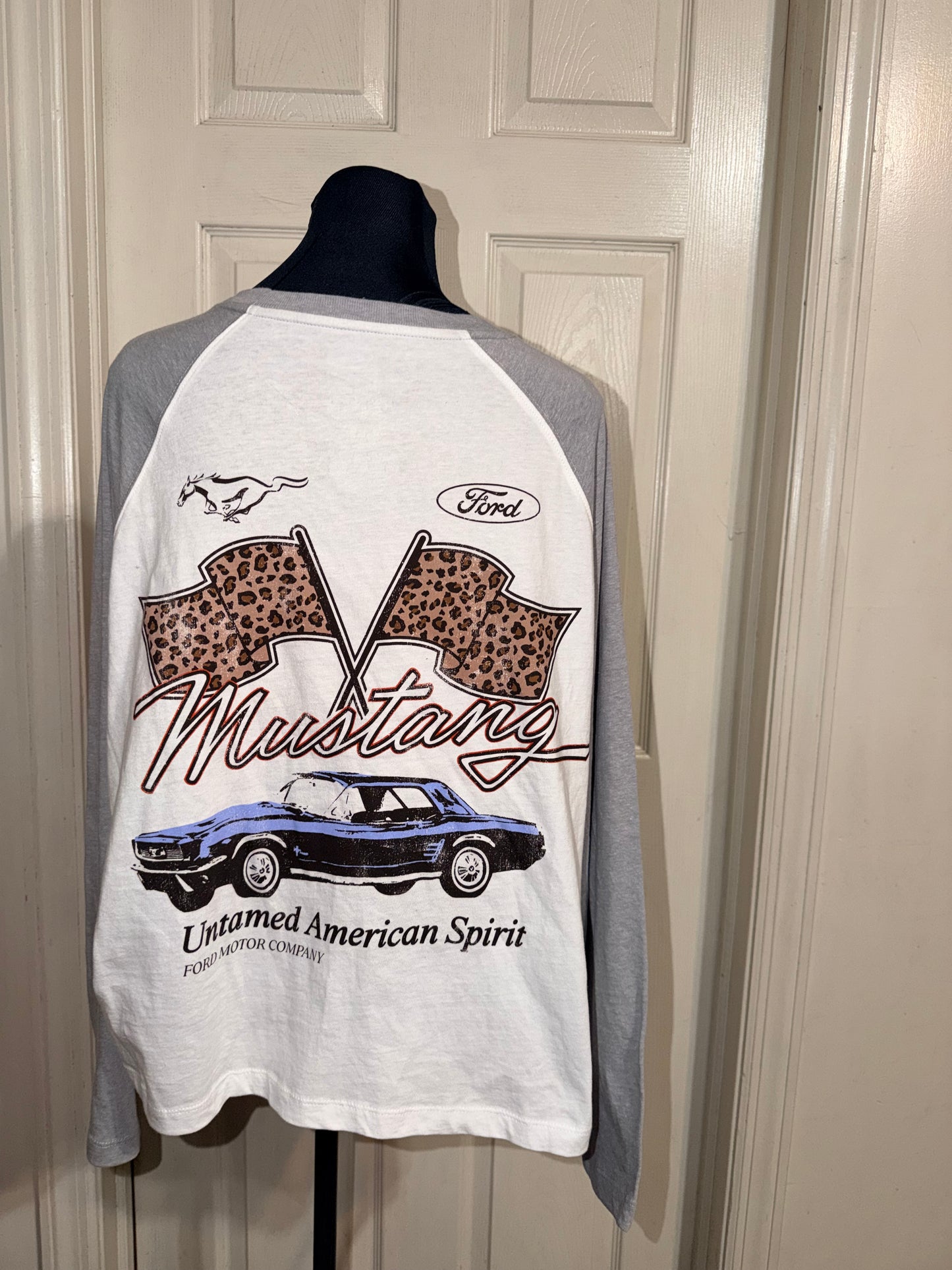 Ford Mustang Double Sided Oversized Distressed Long Sleeve Tee