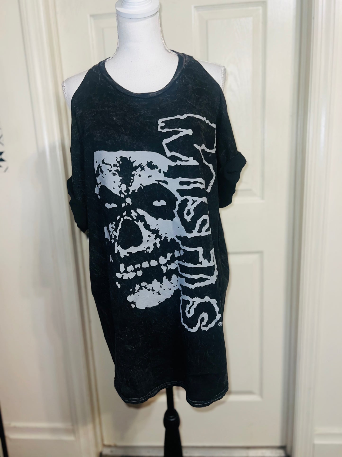 Misfits Shoulder Cut Out Oversized Distressed Tee