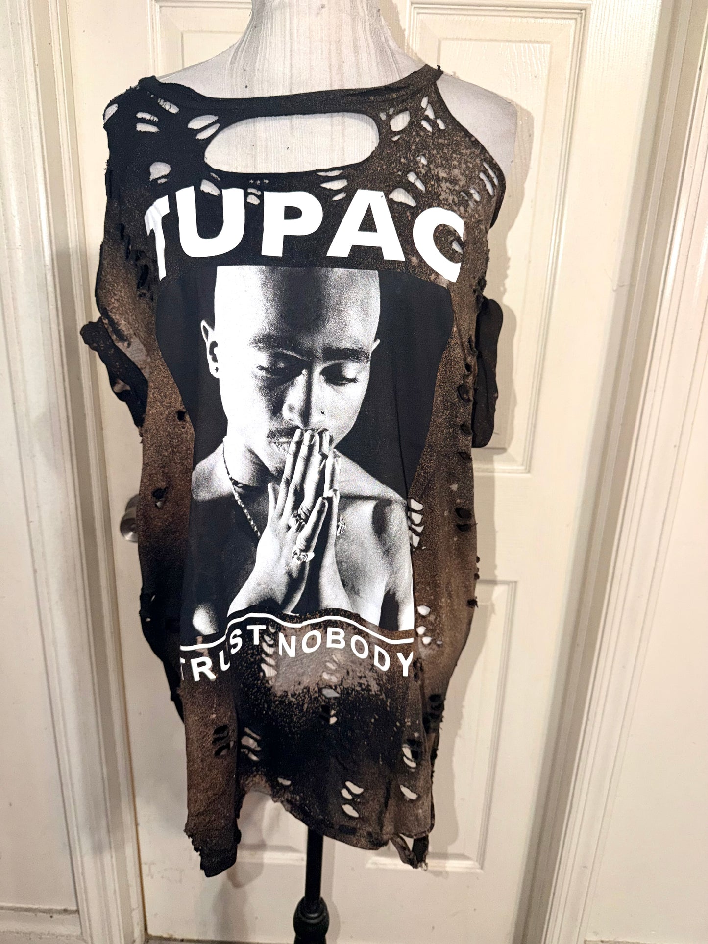 Tupac Bleached Oversized Distressed Tee