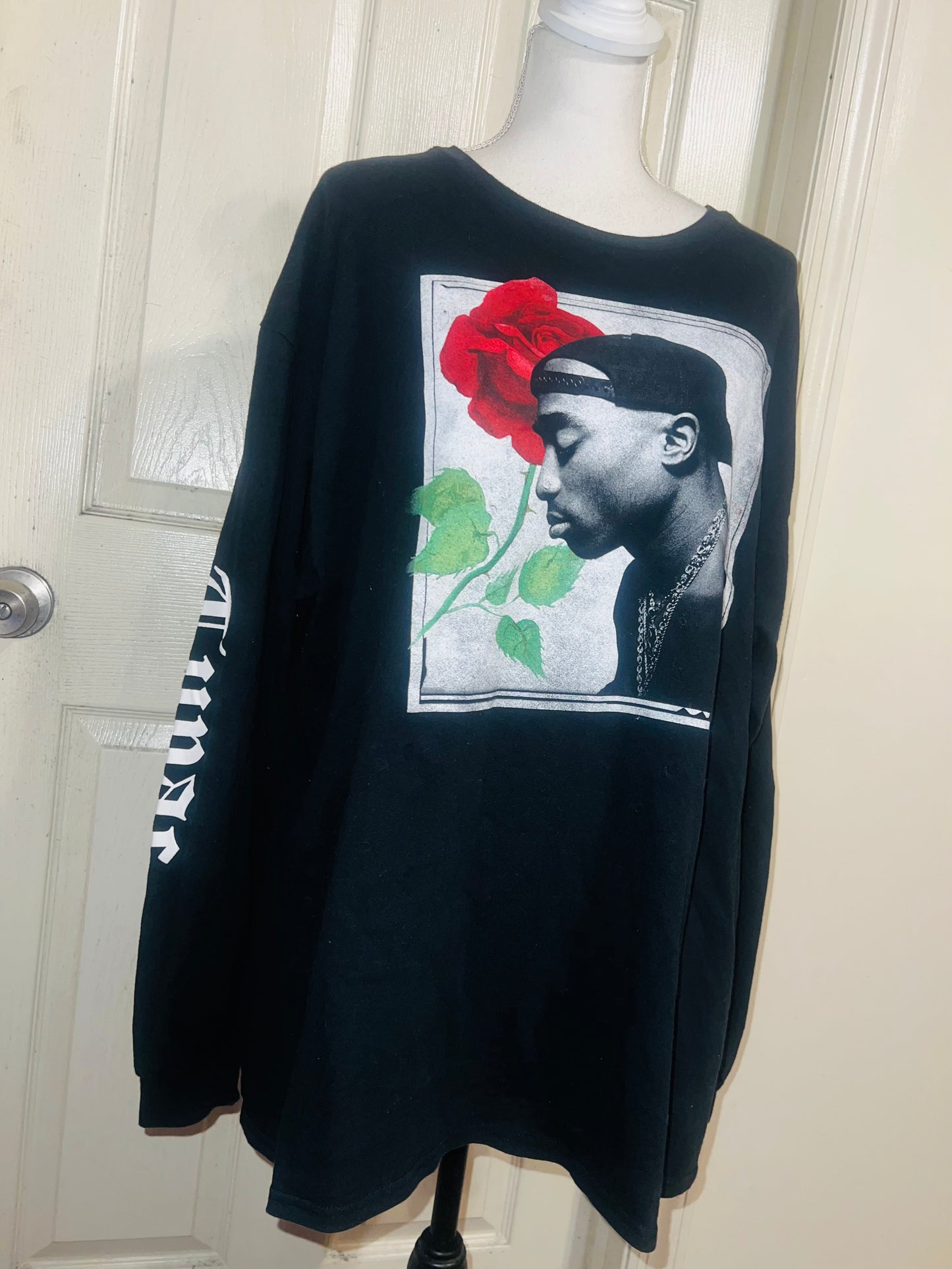 Tupac Oversized Distressed Long Sleeve Tee