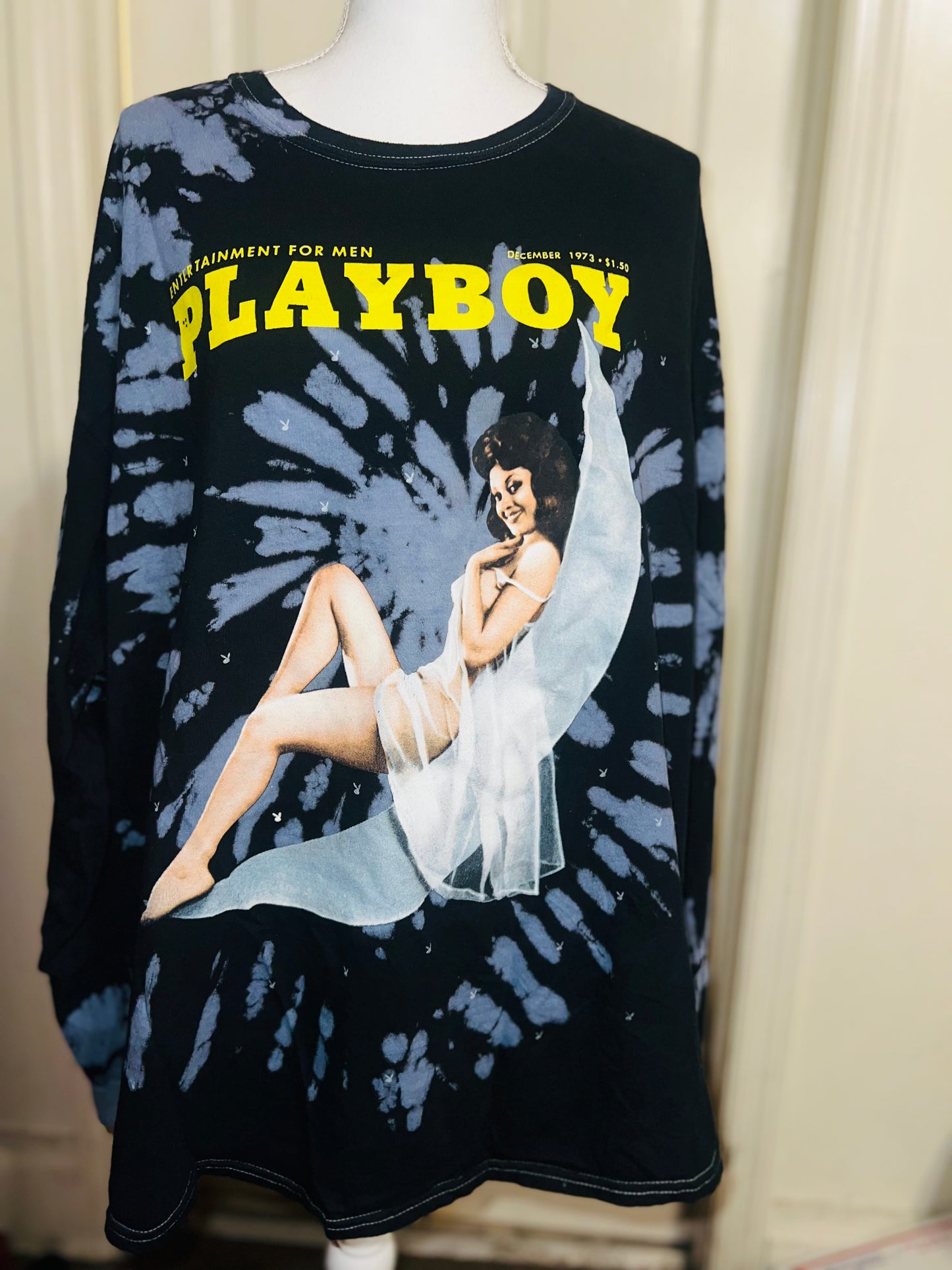 Playboy Oversized Distressed Long Sleeve Tee