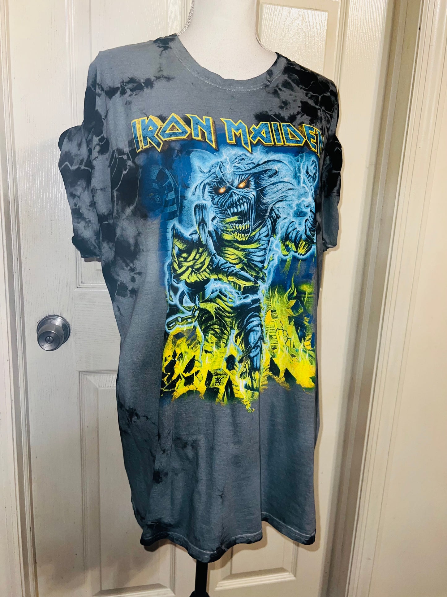 Iron Maiden Tie Dyed Distressed Oversized Tee