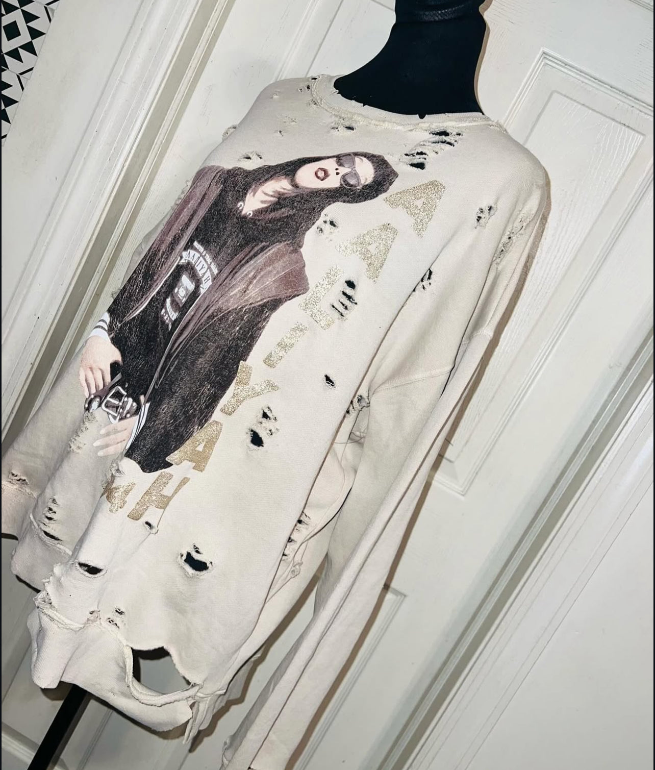 Aaliyah Oversized Distressed Sweatshirt