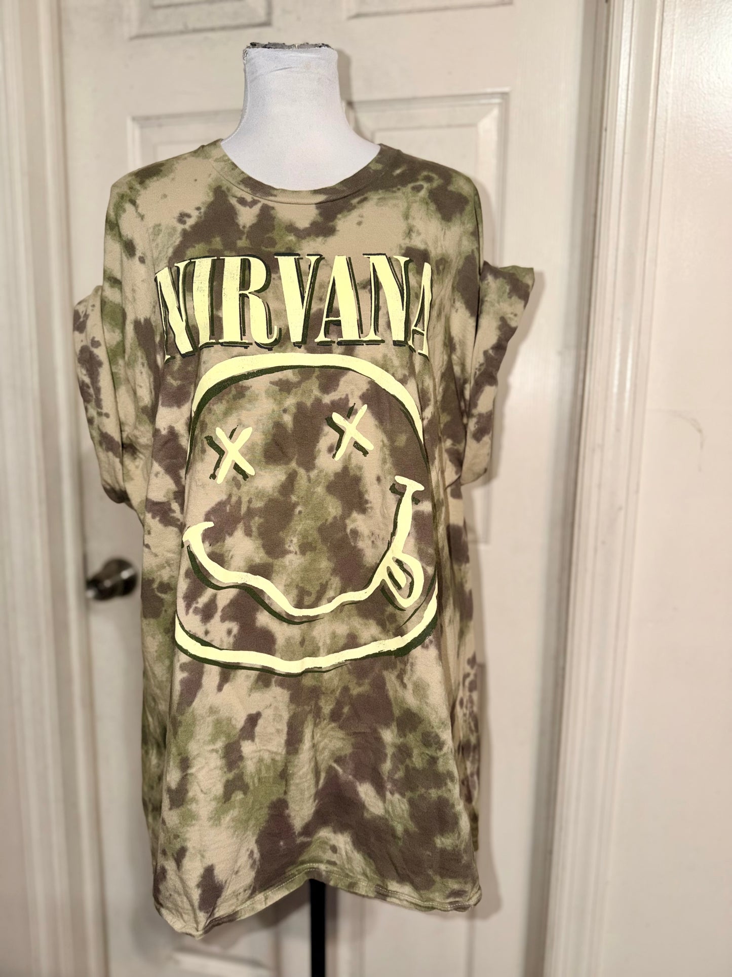 Nirvana Camouflage Oversized Distressed Tee