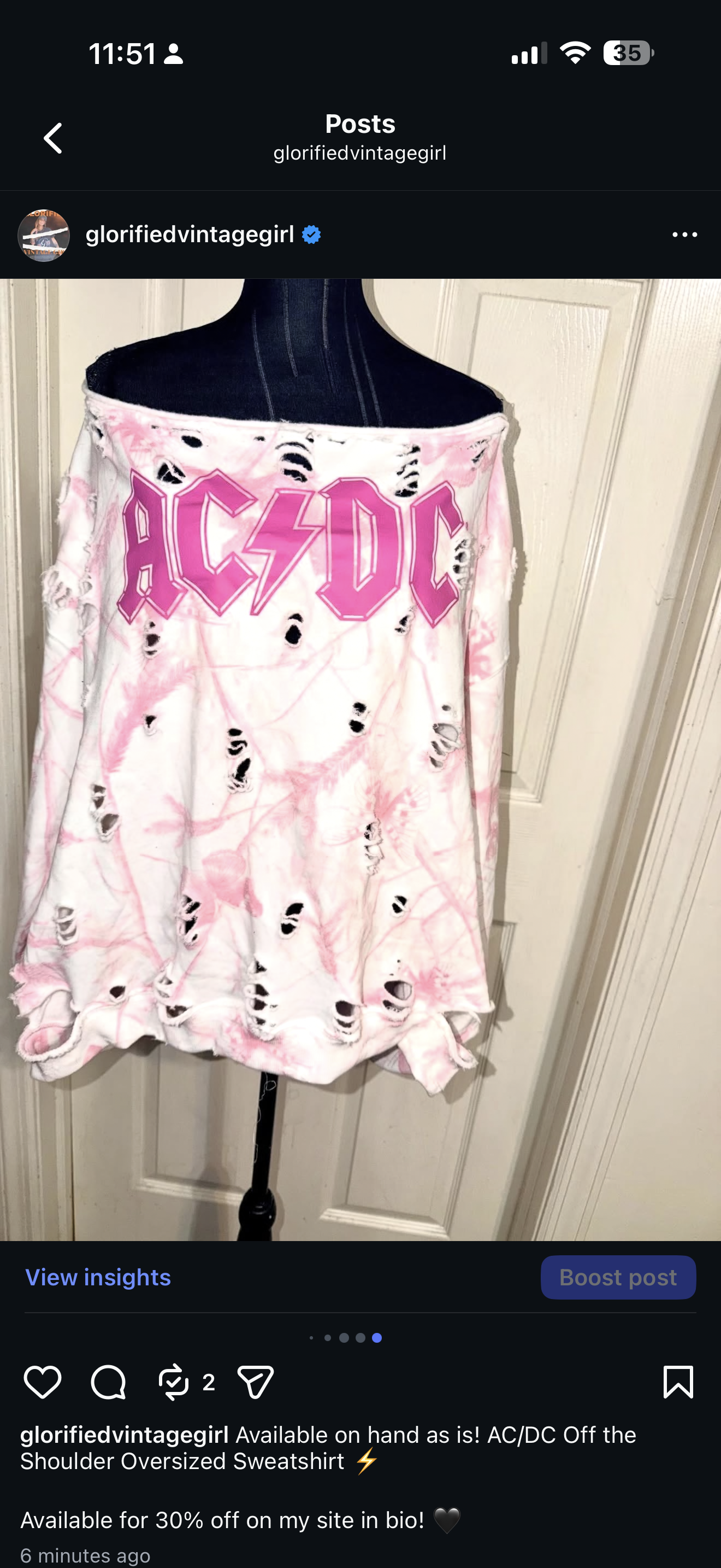 AC/DC OFTS Oversized Distressed Sweatshirt