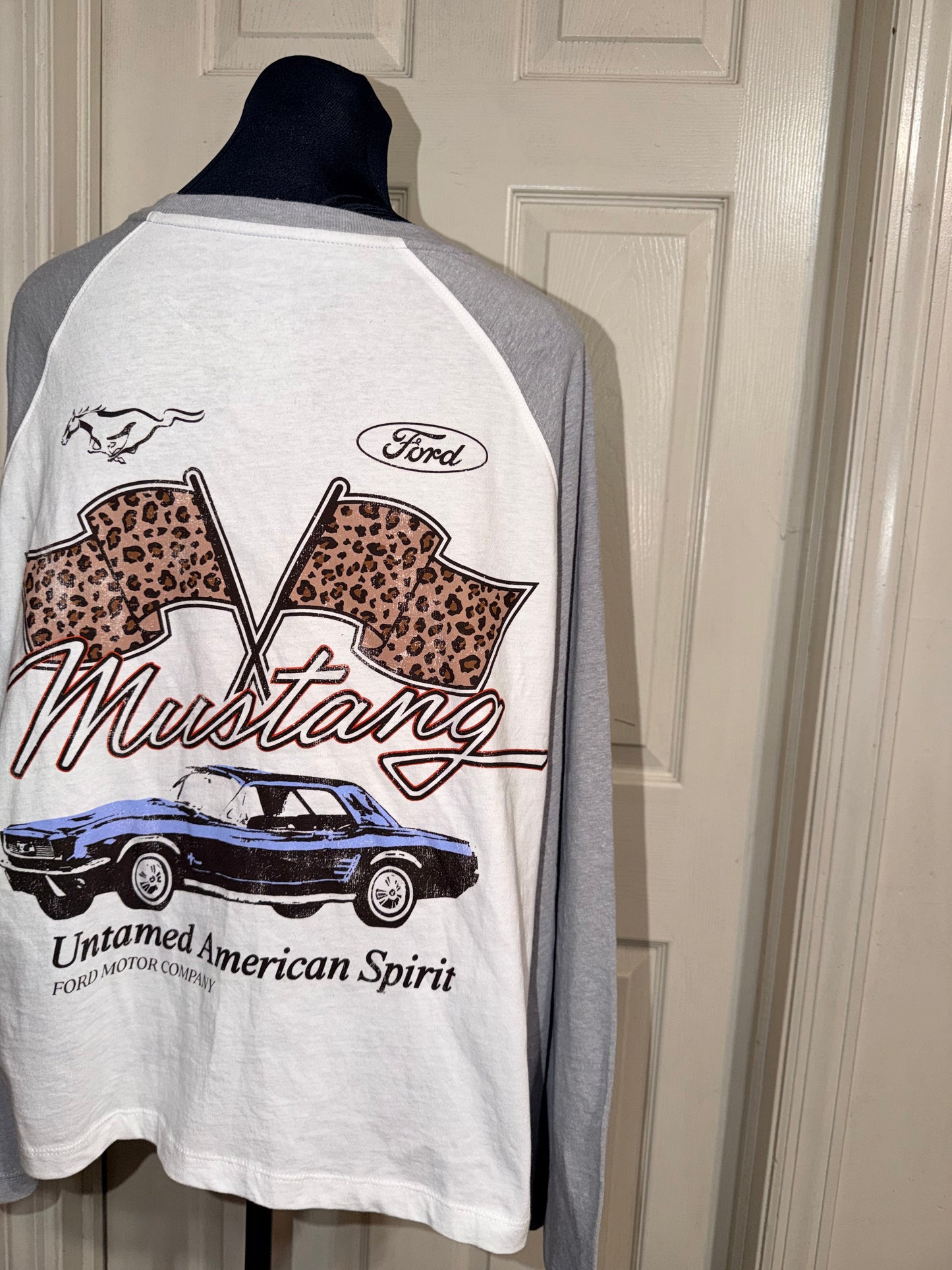 Ford Mustang Double Sided Oversized Distressed Long Sleeve Tee