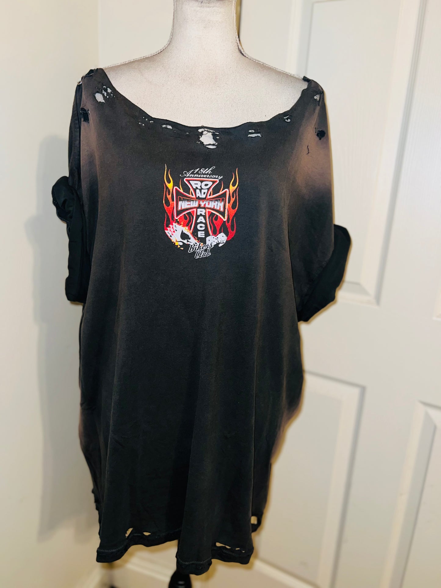 Bikers Club Road Race 18th Anniversary Oversized Distressed Tee