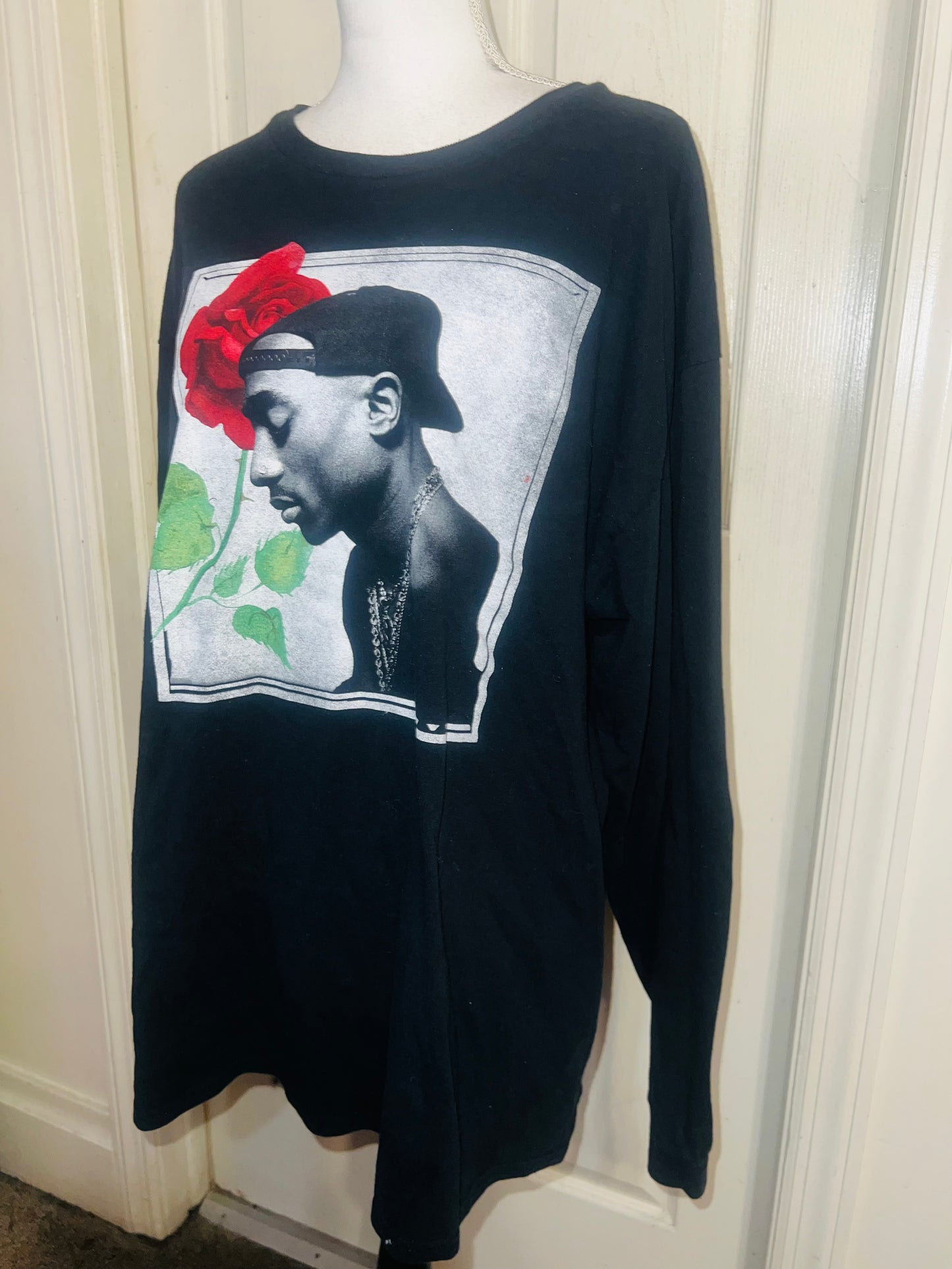 Tupac Oversized Distressed Long Sleeve Tee