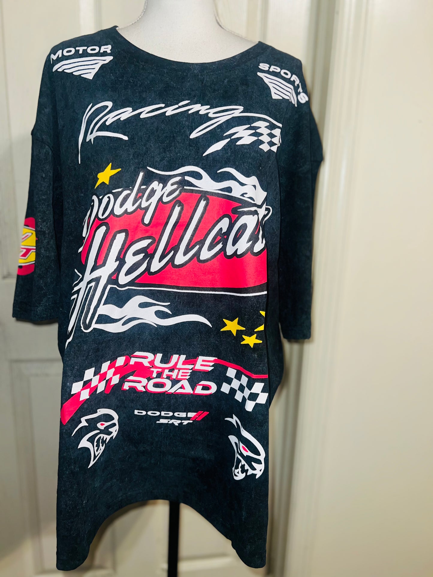 Dodge Hellcat Racing Oversized Distressed Tee  on
