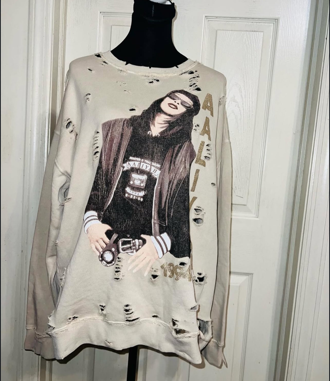 Aaliyah Oversized Distressed Sweatshirt