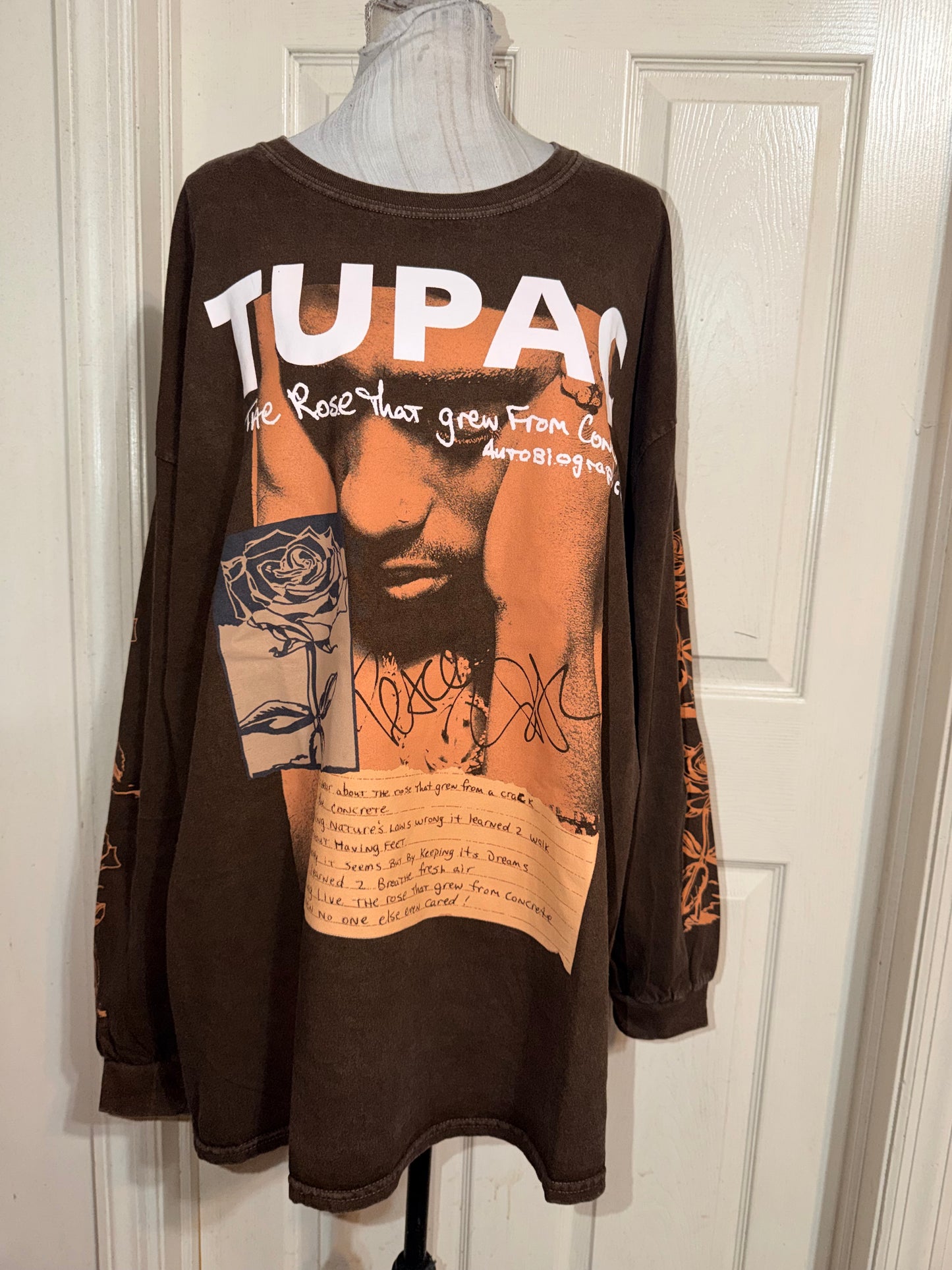 Tupac Oversized Distressed Long Sleeve Tee