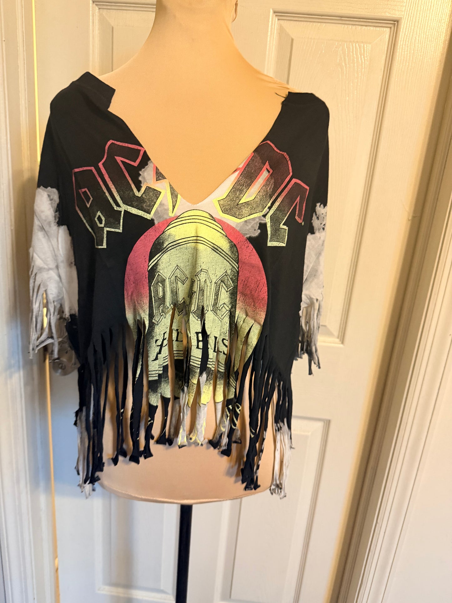 AC/DC Oversized Distressed Fringed Tee