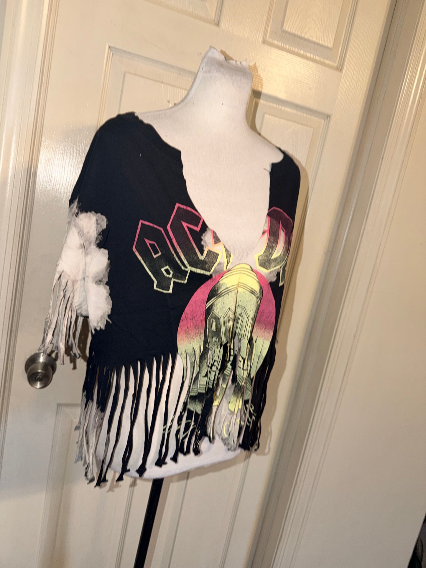 AC/DC Oversized Distressed Fringed Tee