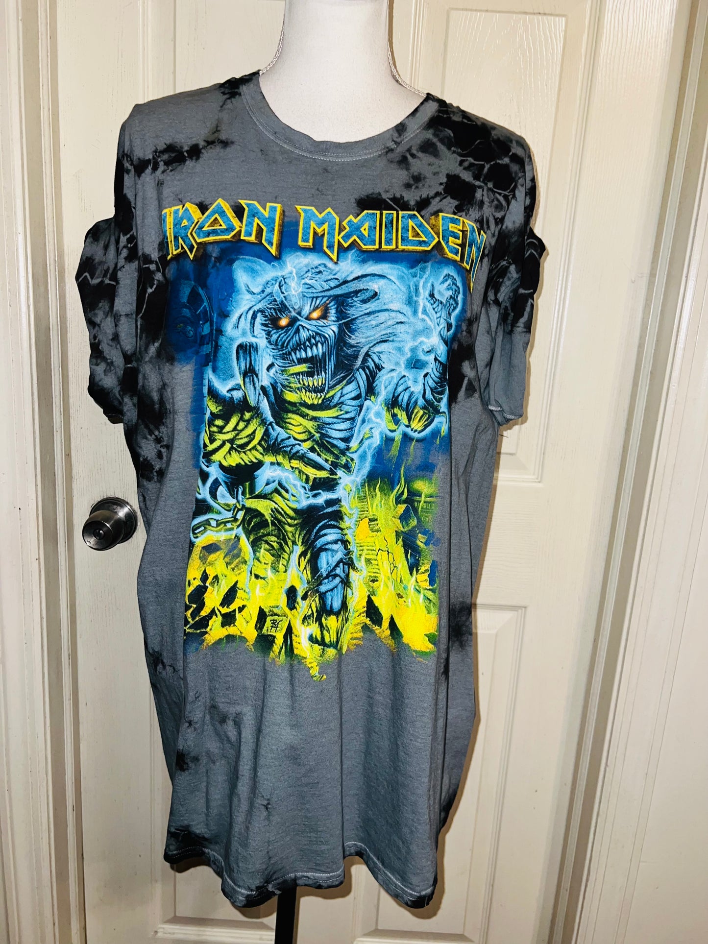 Iron Maiden Tie Dyed Distressed Oversized Tee