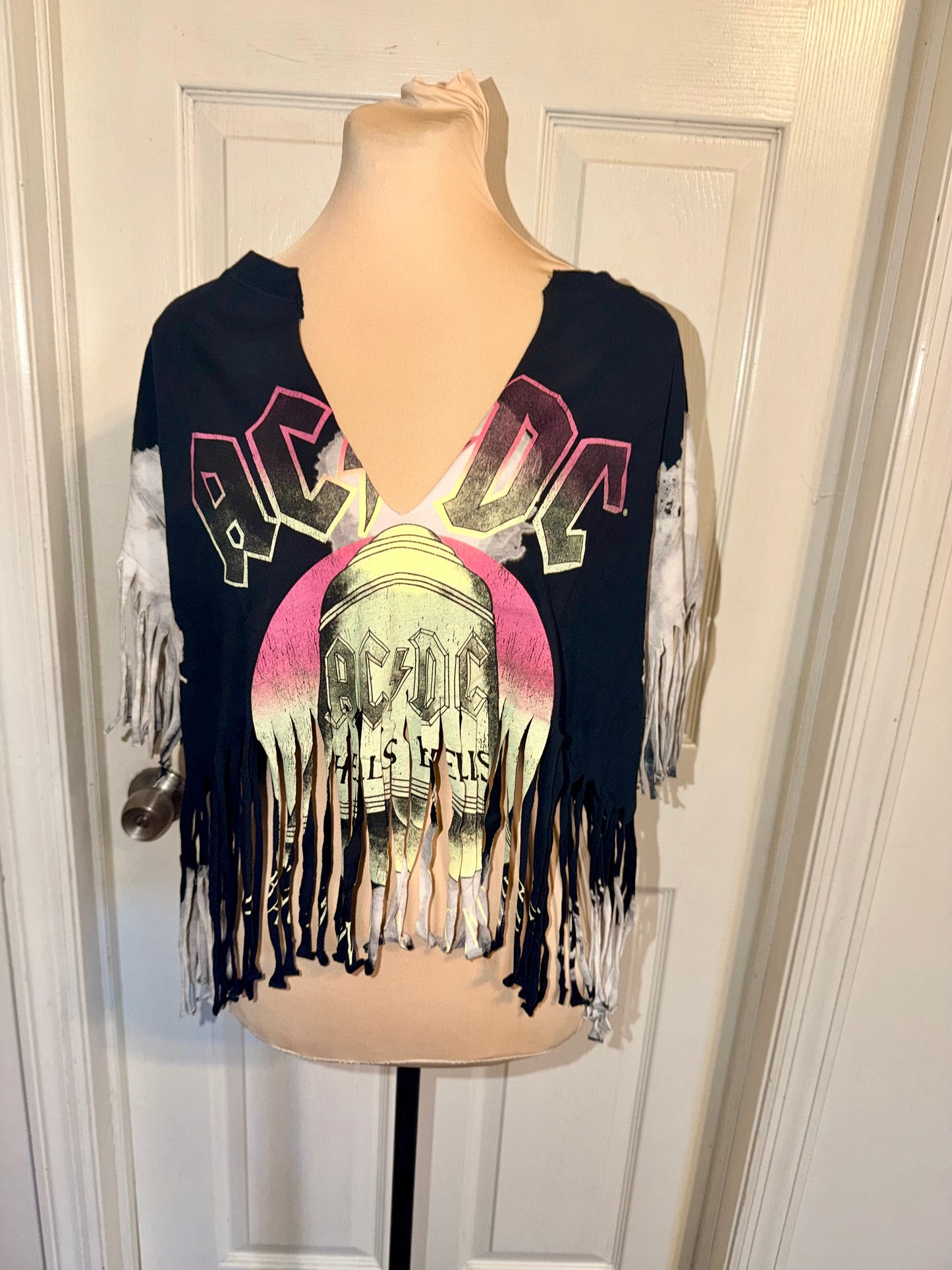 AC/DC Oversized Distressed Fringed Tee