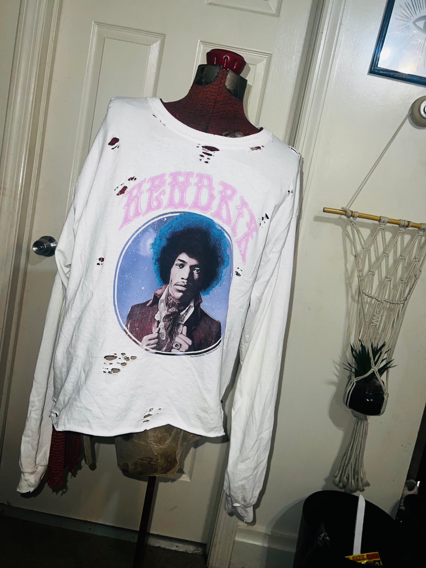 Jimi Hendrix Oversized Distressed Long Sleeve Shirt