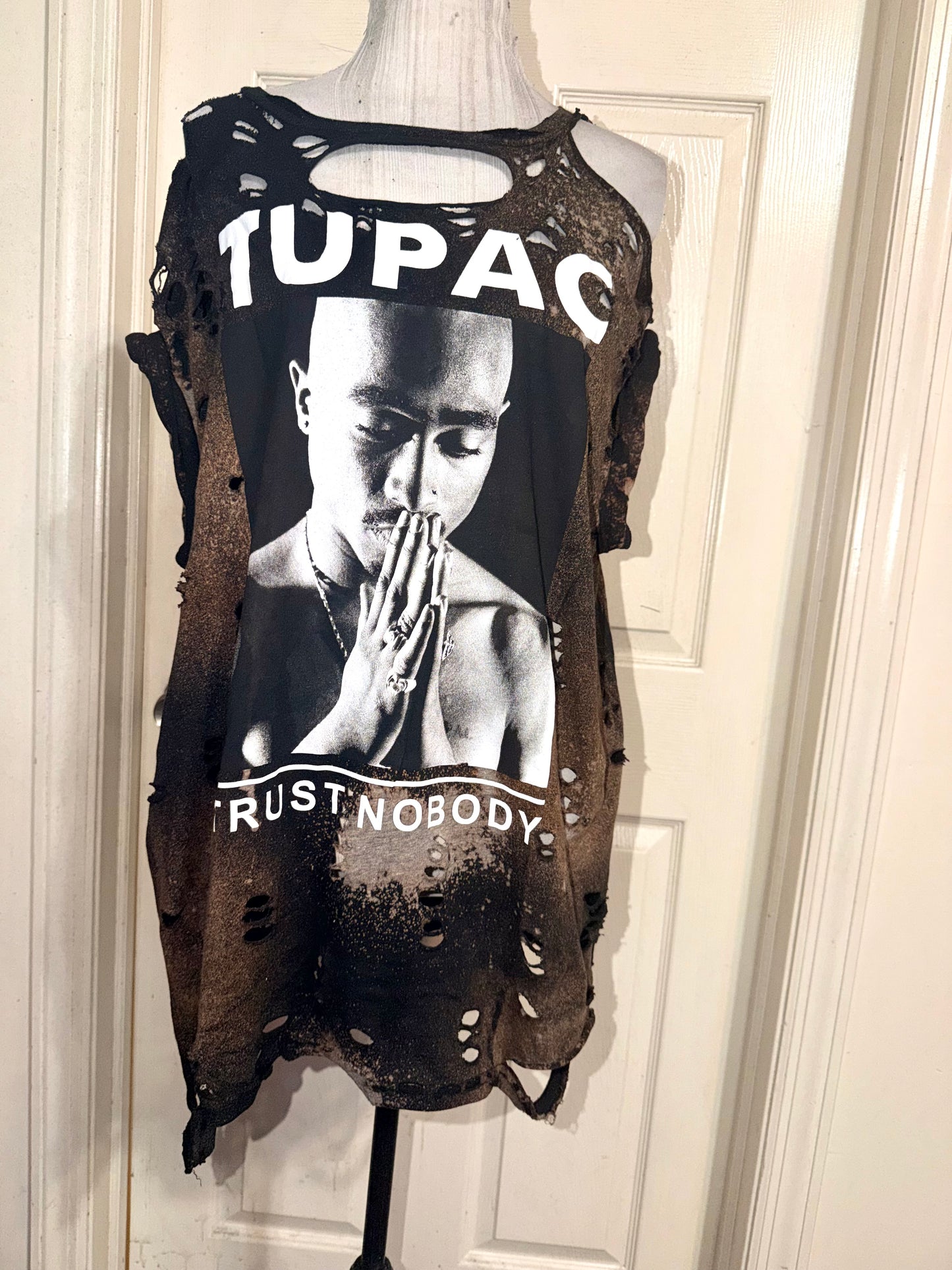 Tupac Bleached Oversized Distressed Tee