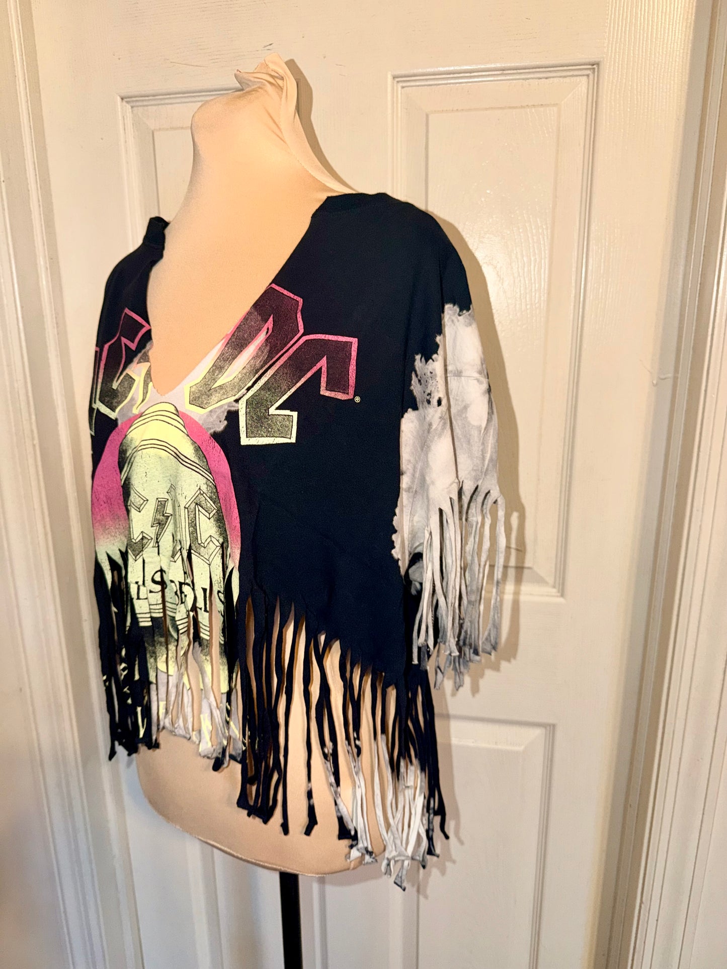 AC/DC Oversized Distressed Fringed Tee