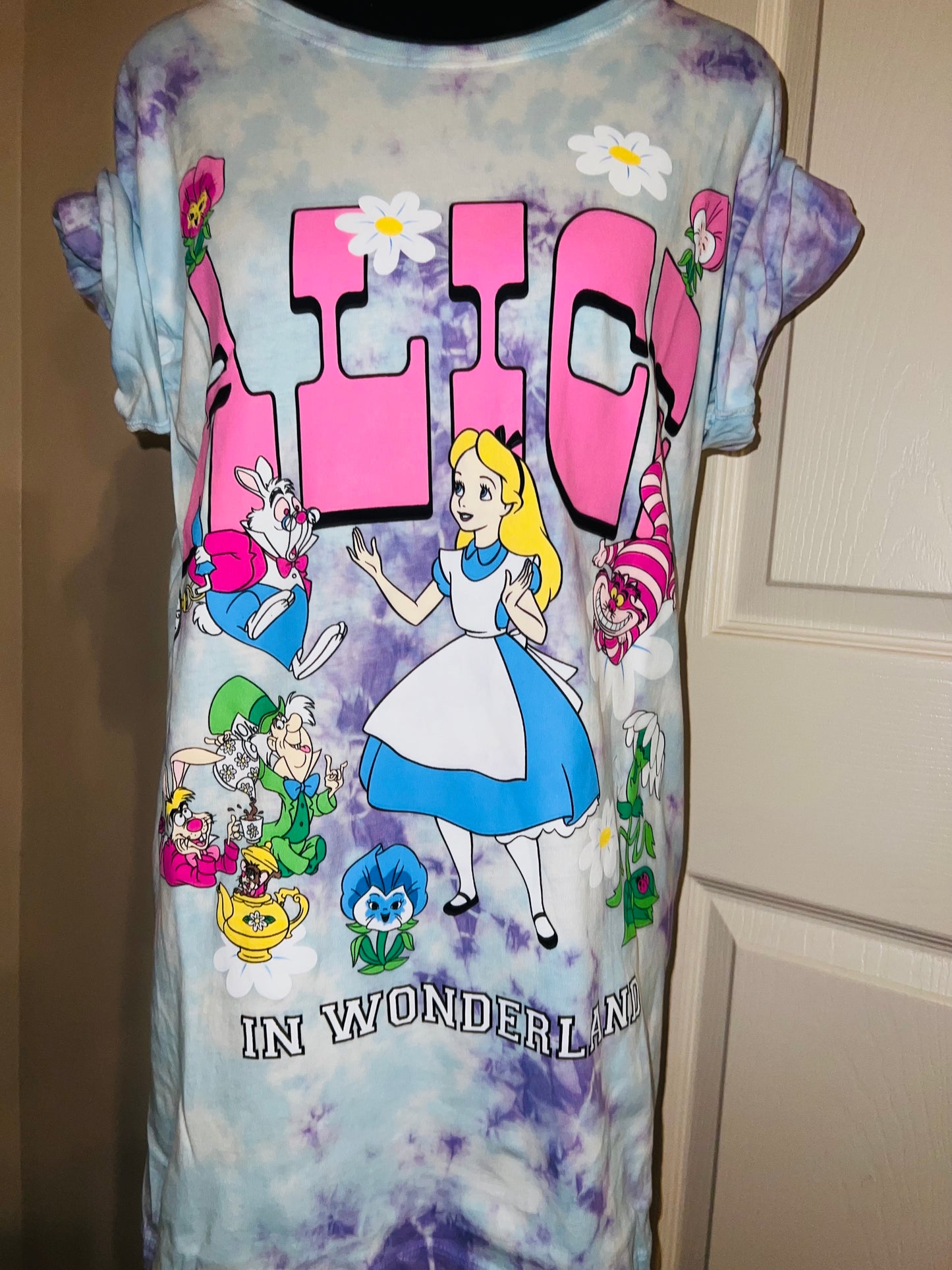 Alice in Wonderland Tie Dye Oversized Distressed Tee