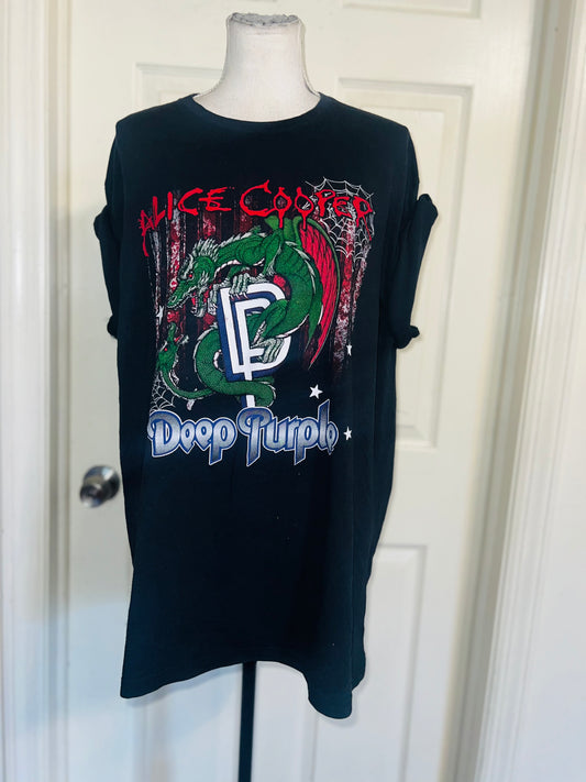 Alice Cooper and Deep Purple Double Sided Oversized Distressed Tee