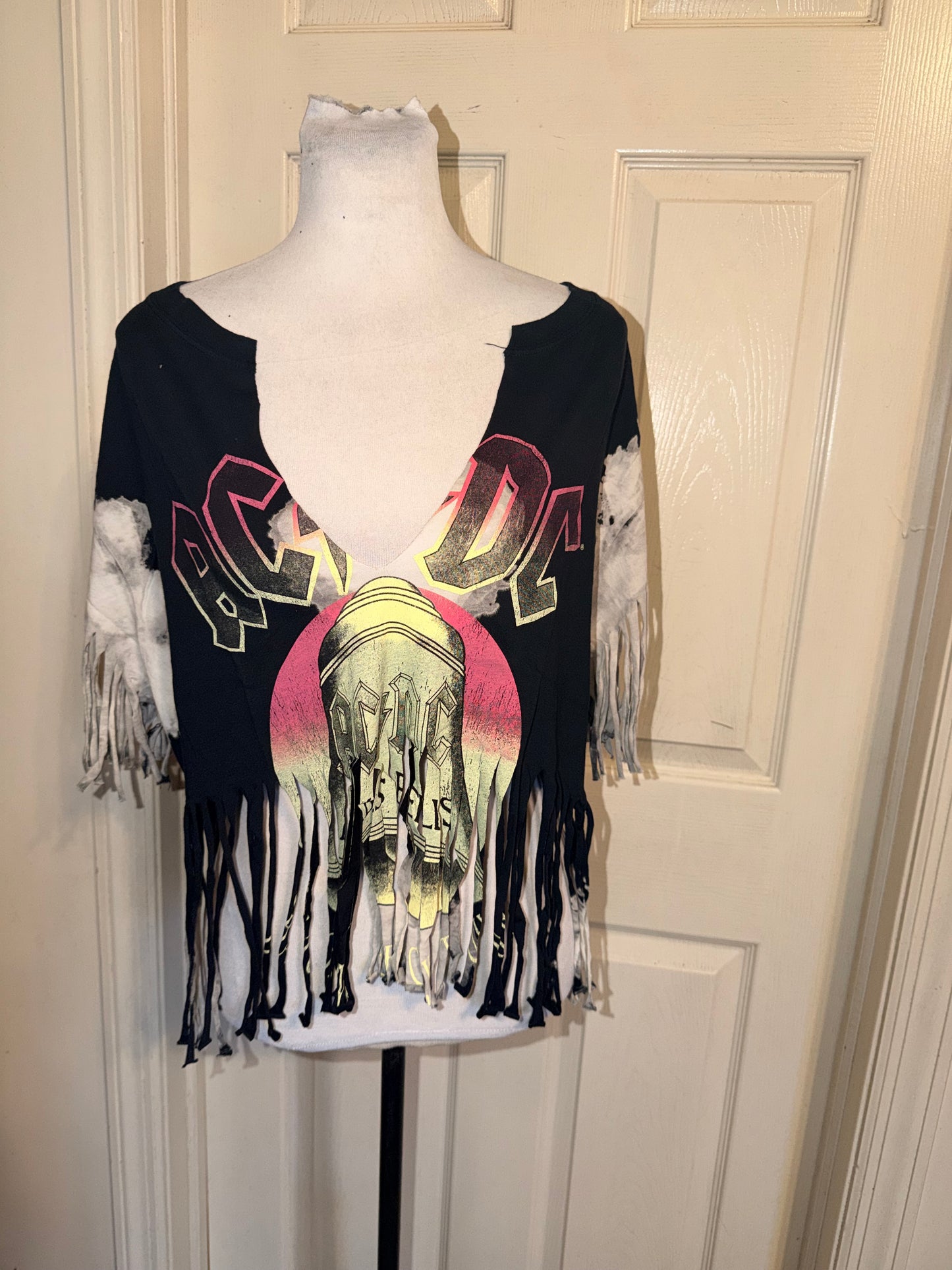 AC/DC Oversized Distressed Fringed Tee