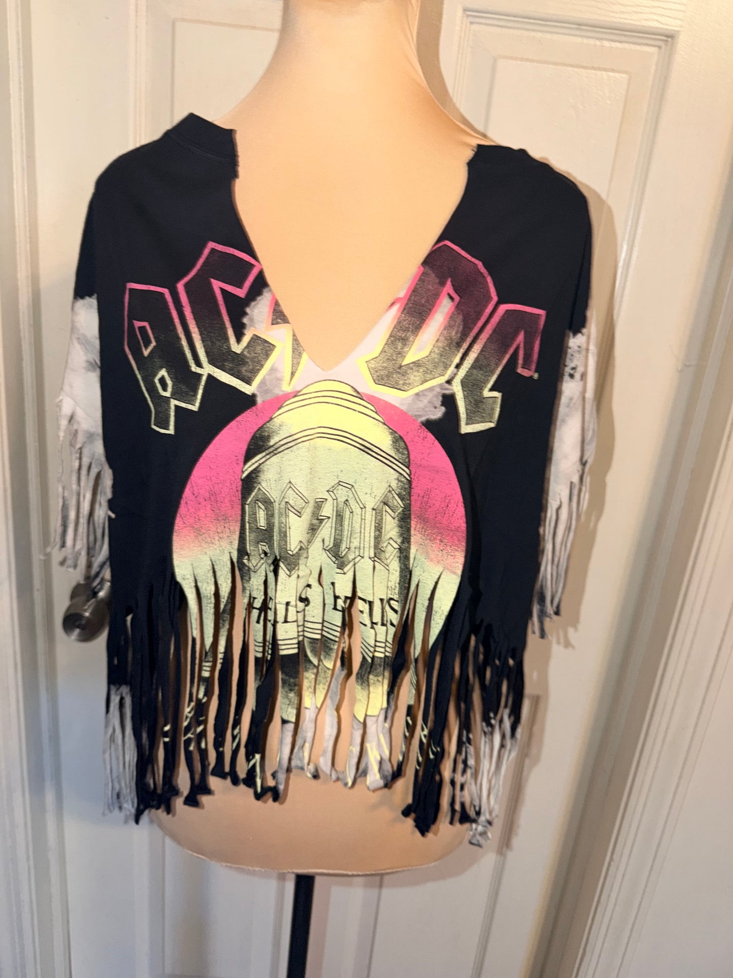 AC/DC Oversized Distressed Fringed Tee