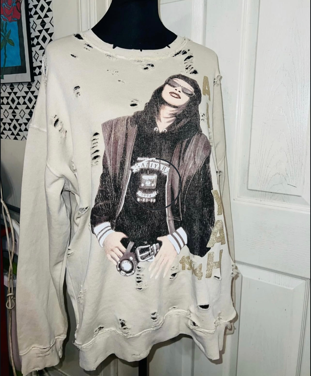 Aaliyah Oversized Distressed Sweatshirt