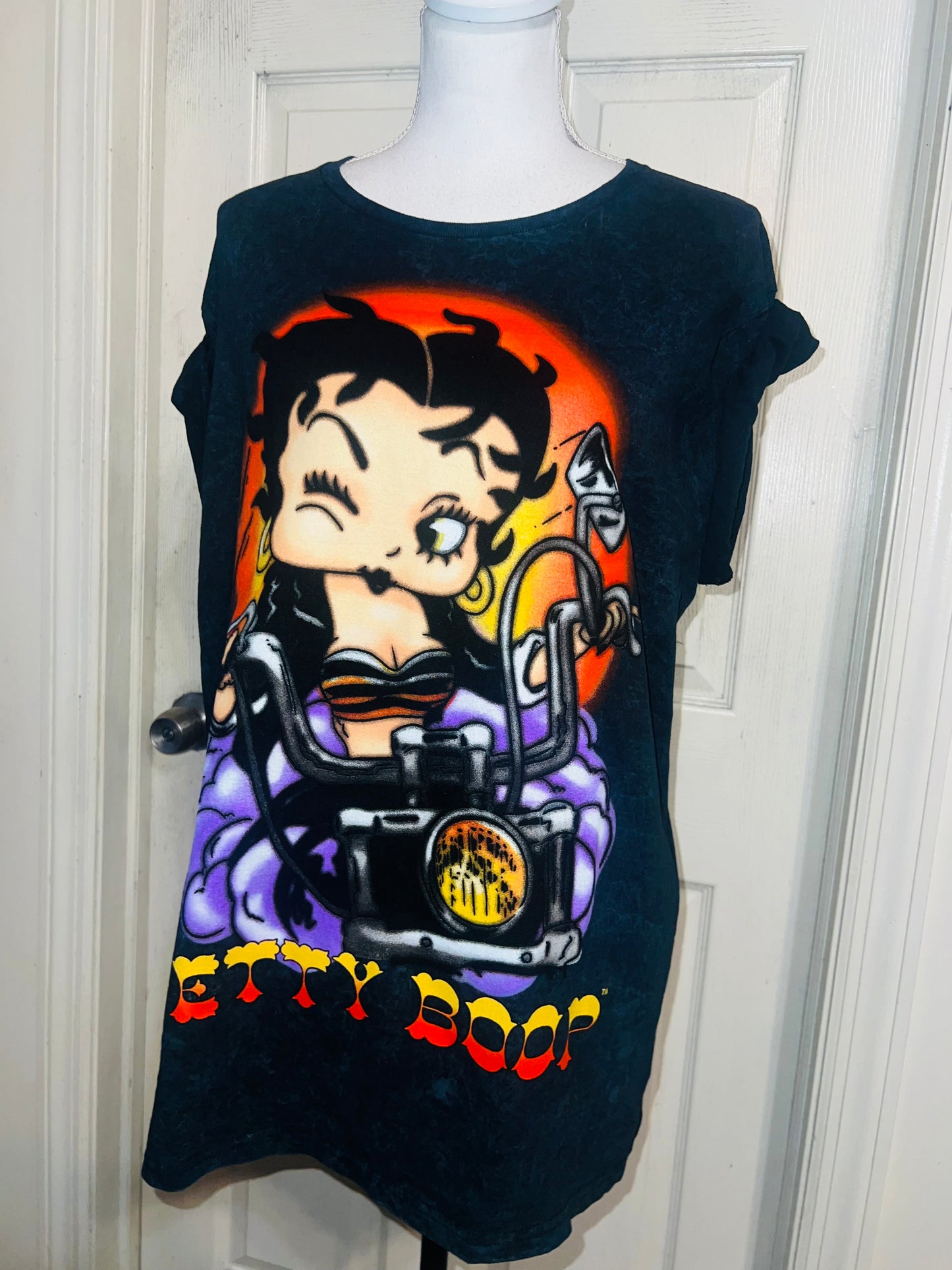 Betty Boop Motorcycle Oversized Distressed Tee