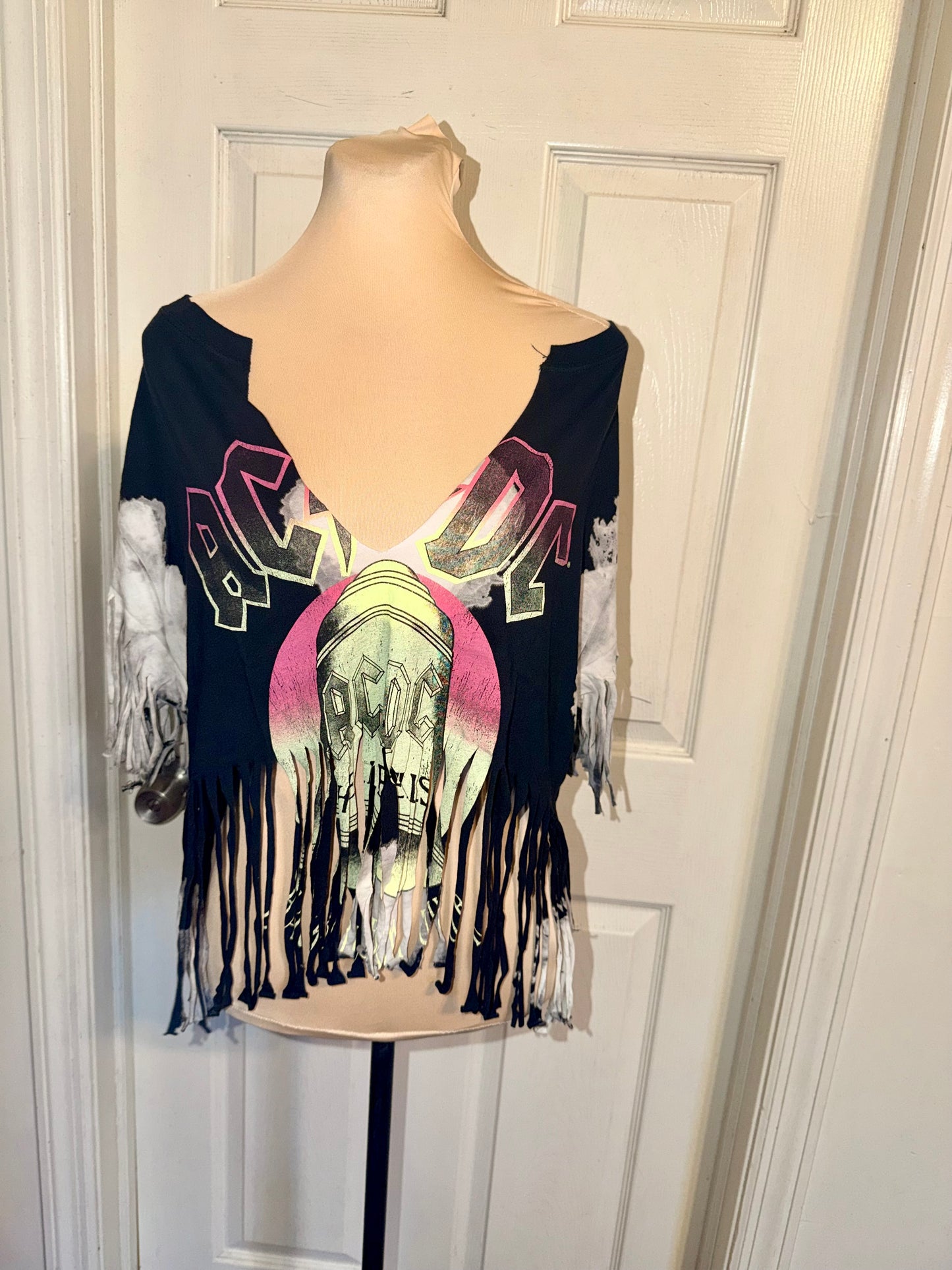 AC/DC Oversized Distressed Fringed Tee